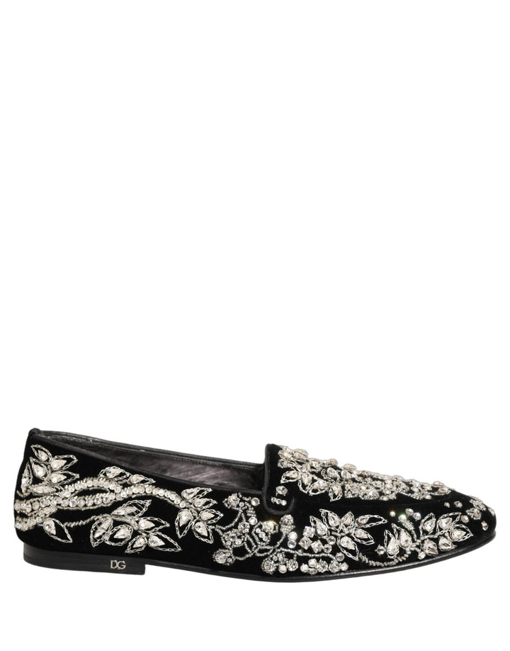 Dolce & Gabbana Black Velvet Embellished Dress Loafers Shoes - RIMODA