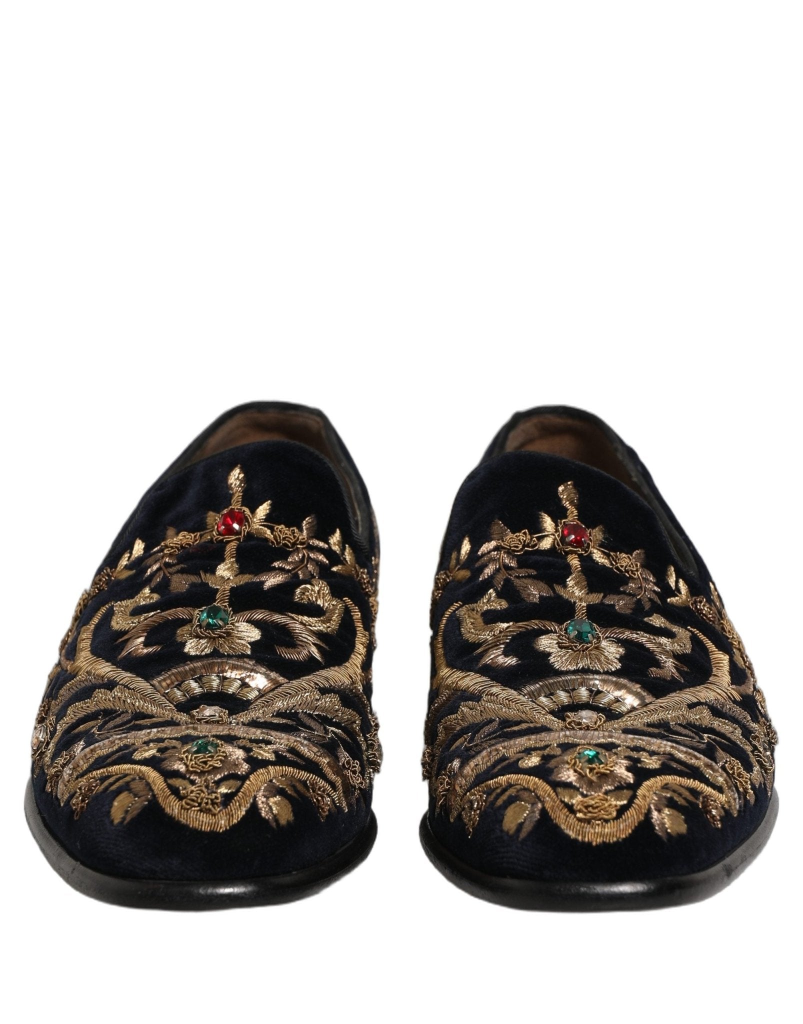 Dolce & Gabbana Black Velvet Embellished Dress Loafers Shoes - RIMODA