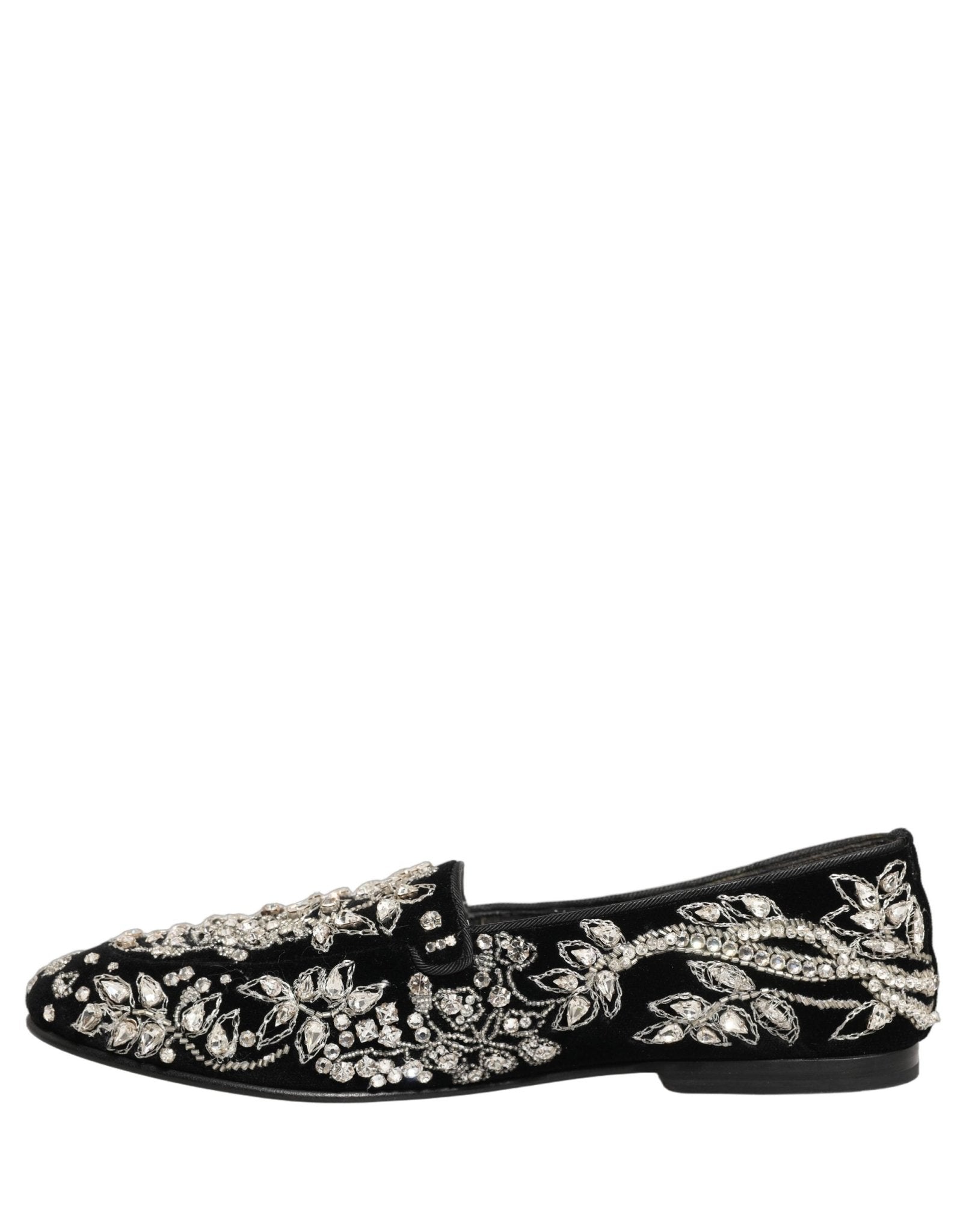 Dolce & Gabbana Black Velvet Embellished Dress Loafers Shoes - RIMODA
