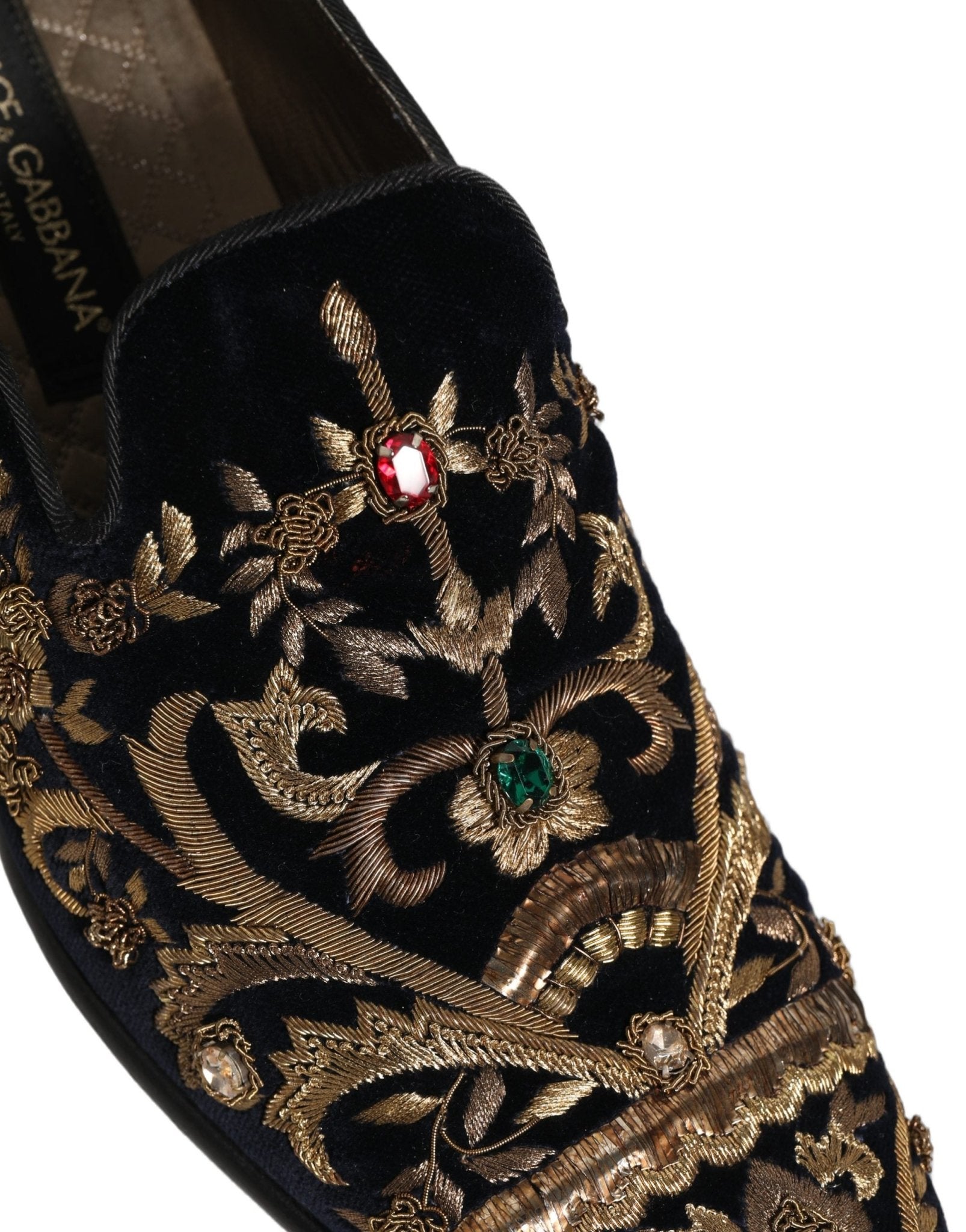 Dolce & Gabbana Black Velvet Embellished Dress Loafers Shoes - RIMODA