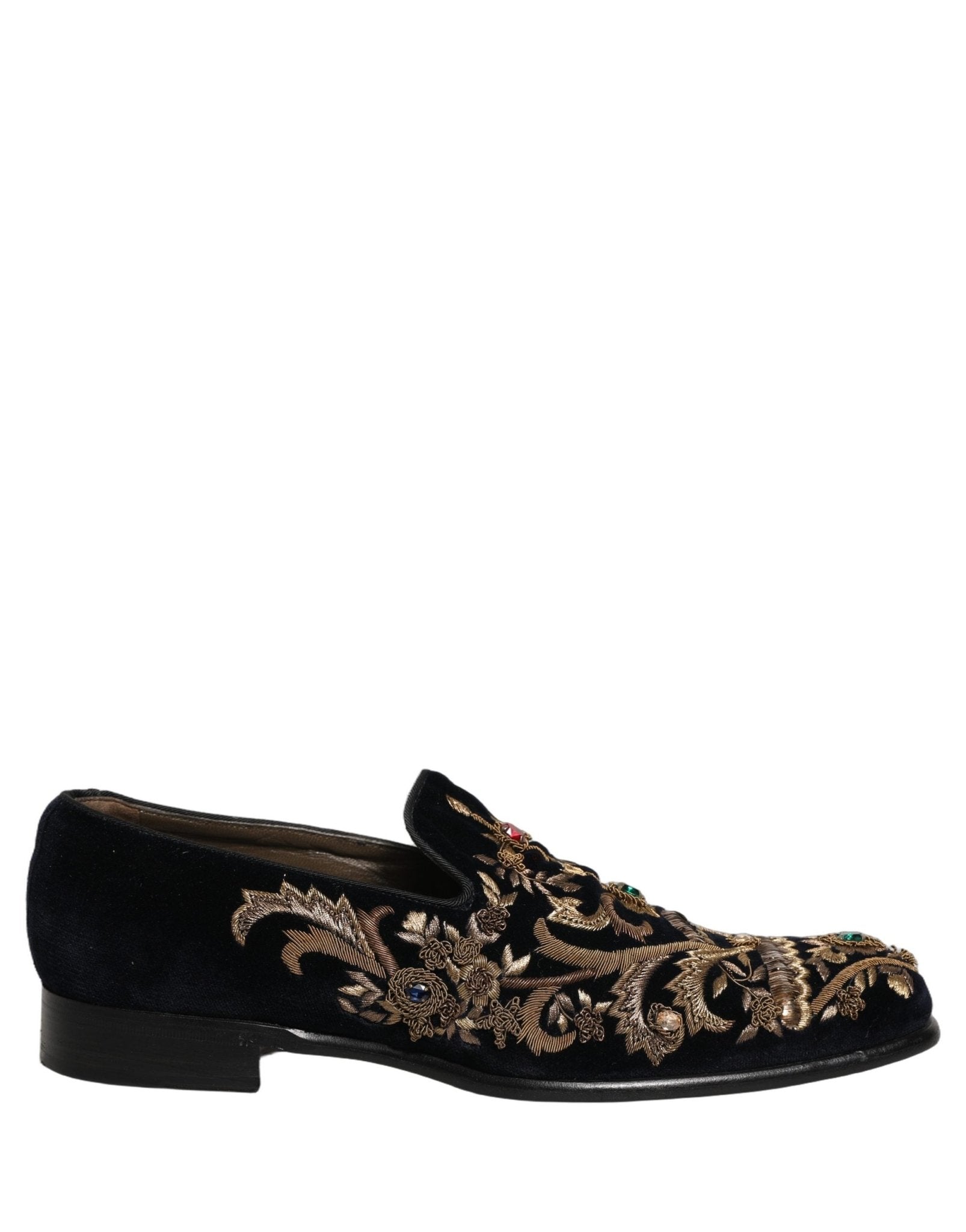 Dolce & Gabbana Black Velvet Embellished Dress Loafers Shoes - RIMODA