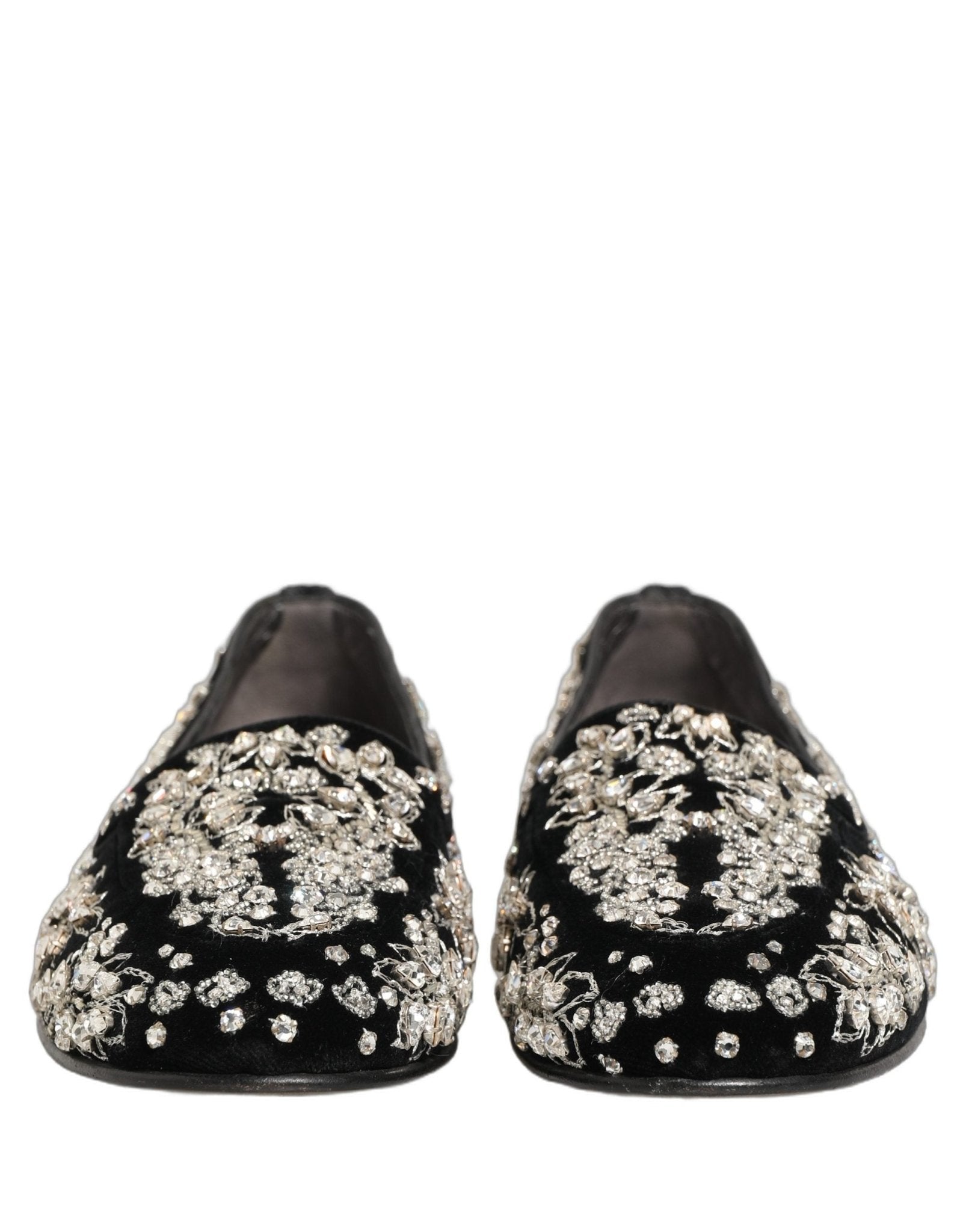 Dolce & Gabbana Black Velvet Embellished Dress Loafers Shoes - RIMODA