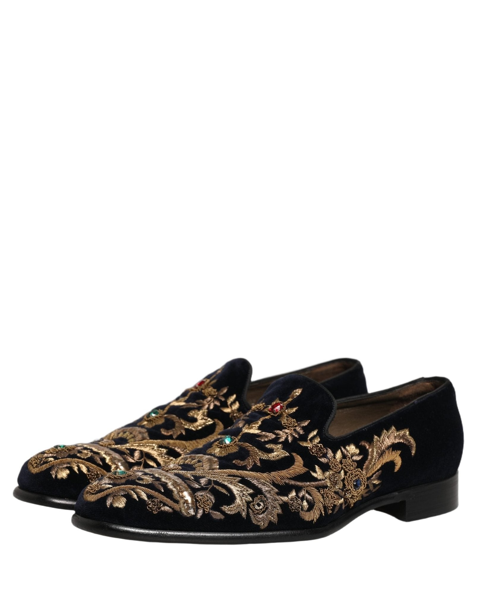 Dolce & Gabbana Black Velvet Embellished Dress Loafers Shoes - RIMODA