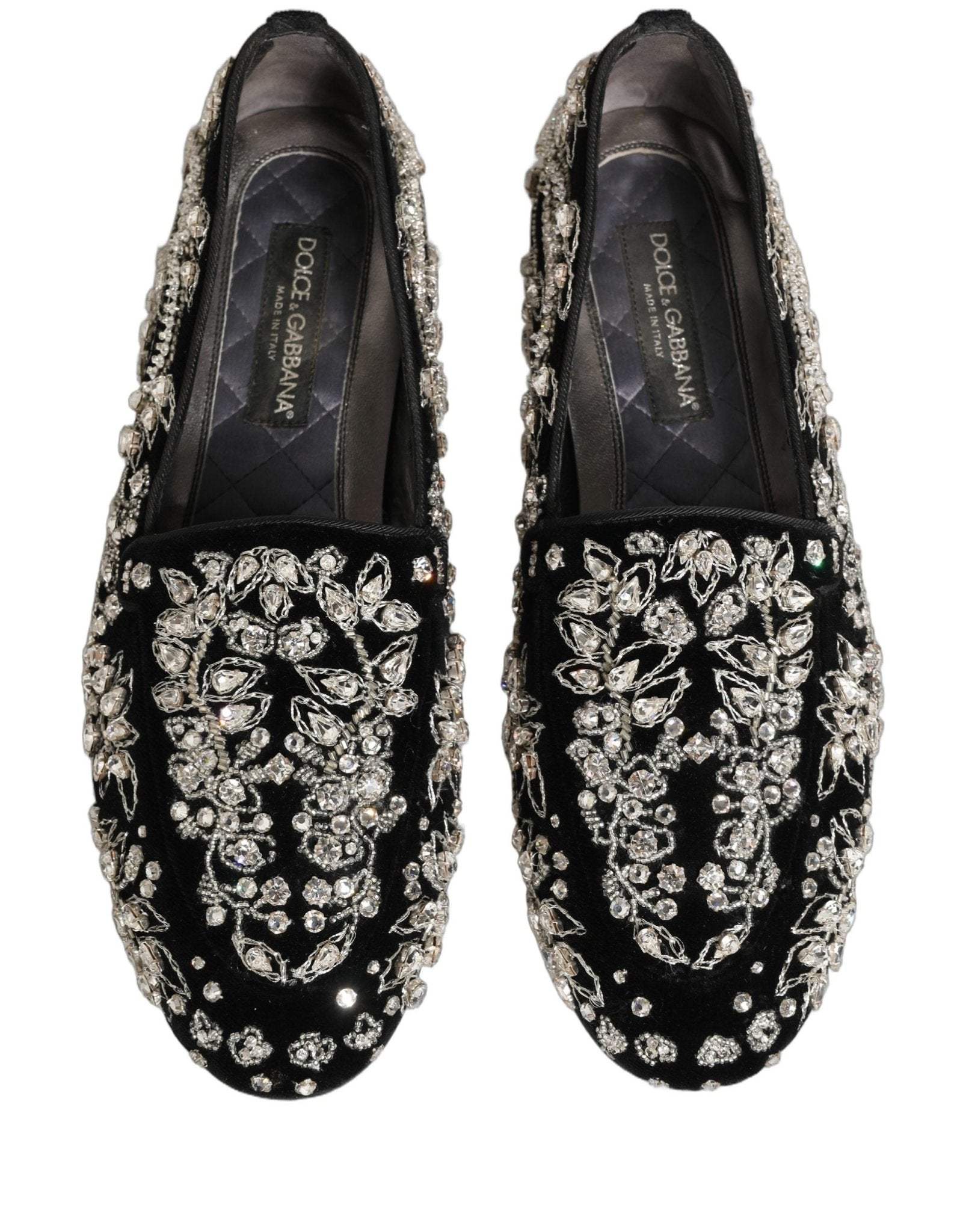 Dolce & Gabbana Black Velvet Embellished Dress Loafers Shoes - RIMODA