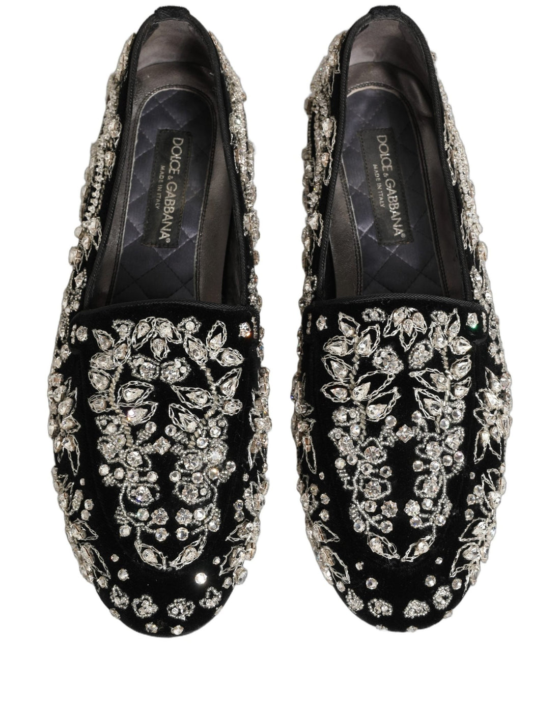 Dolce & Gabbana Black Velvet Embellished Dress Loafers Shoes - RIMODA