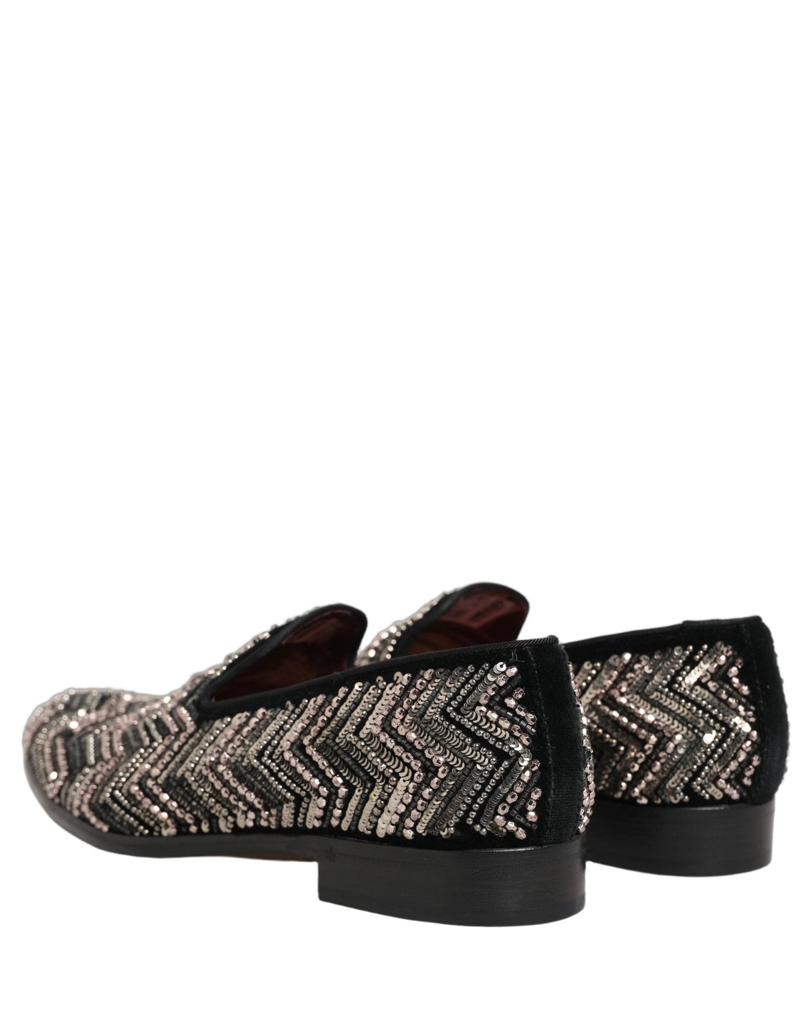 Dolce & Gabbana Black Velvet Floral Embellished Loafers Shoes - RIMODA