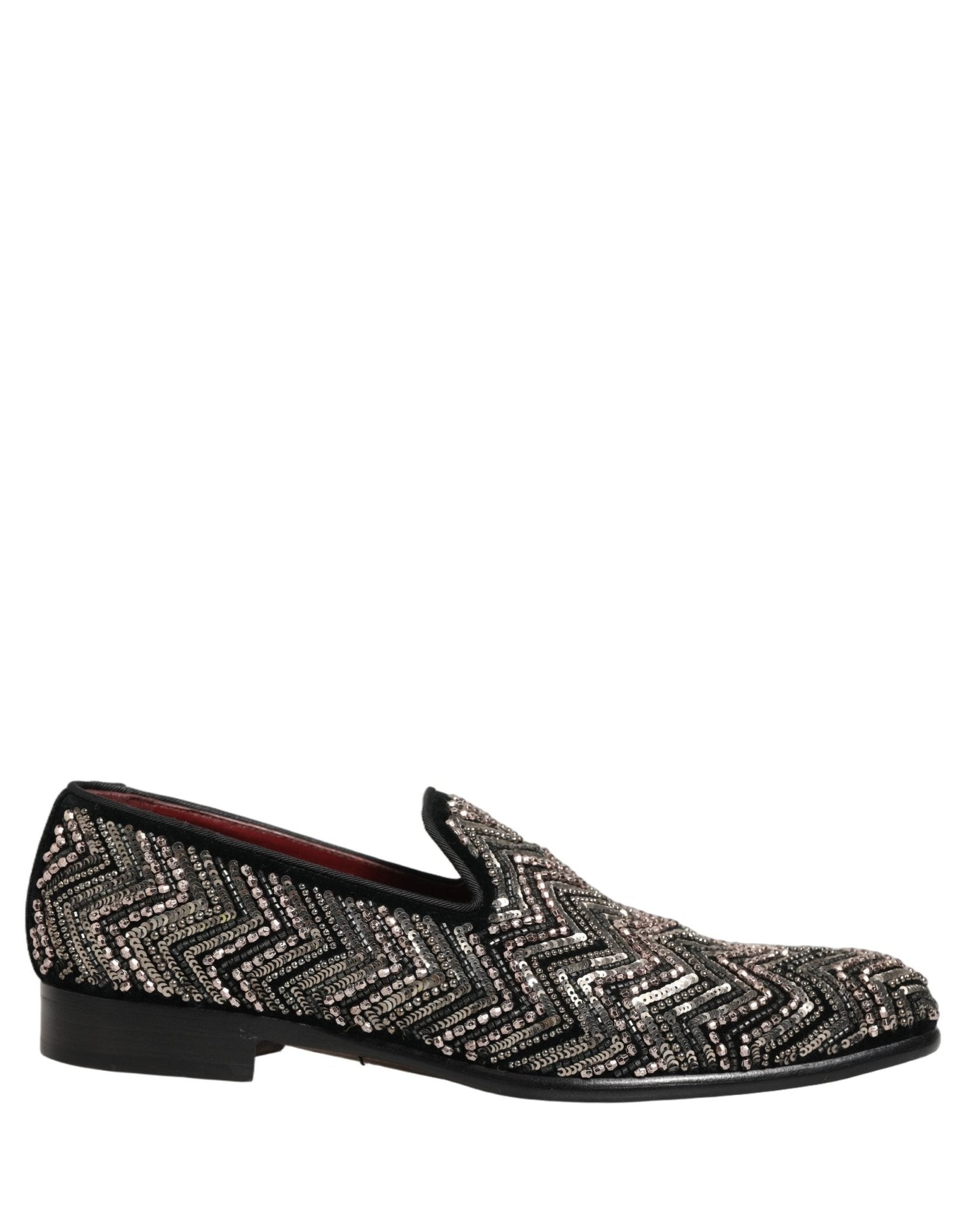 Dolce & Gabbana Black Velvet Floral Embellished Loafers Shoes - RIMODA