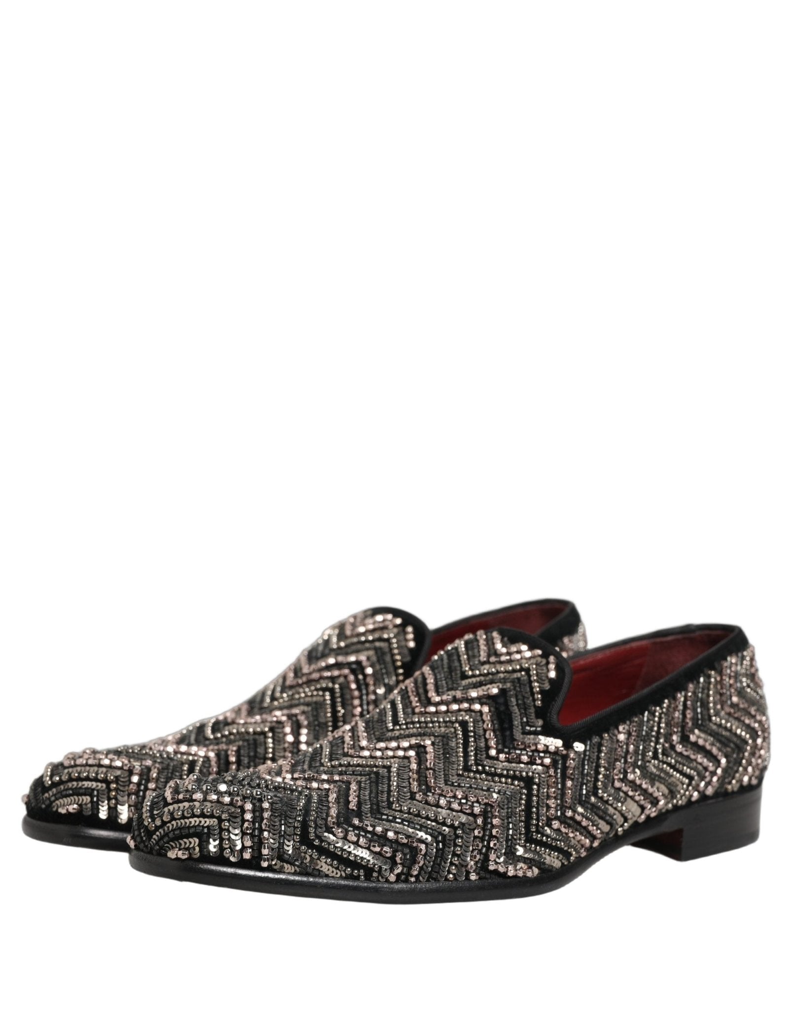 Dolce & Gabbana Black Velvet Floral Embellished Loafers Shoes - RIMODA