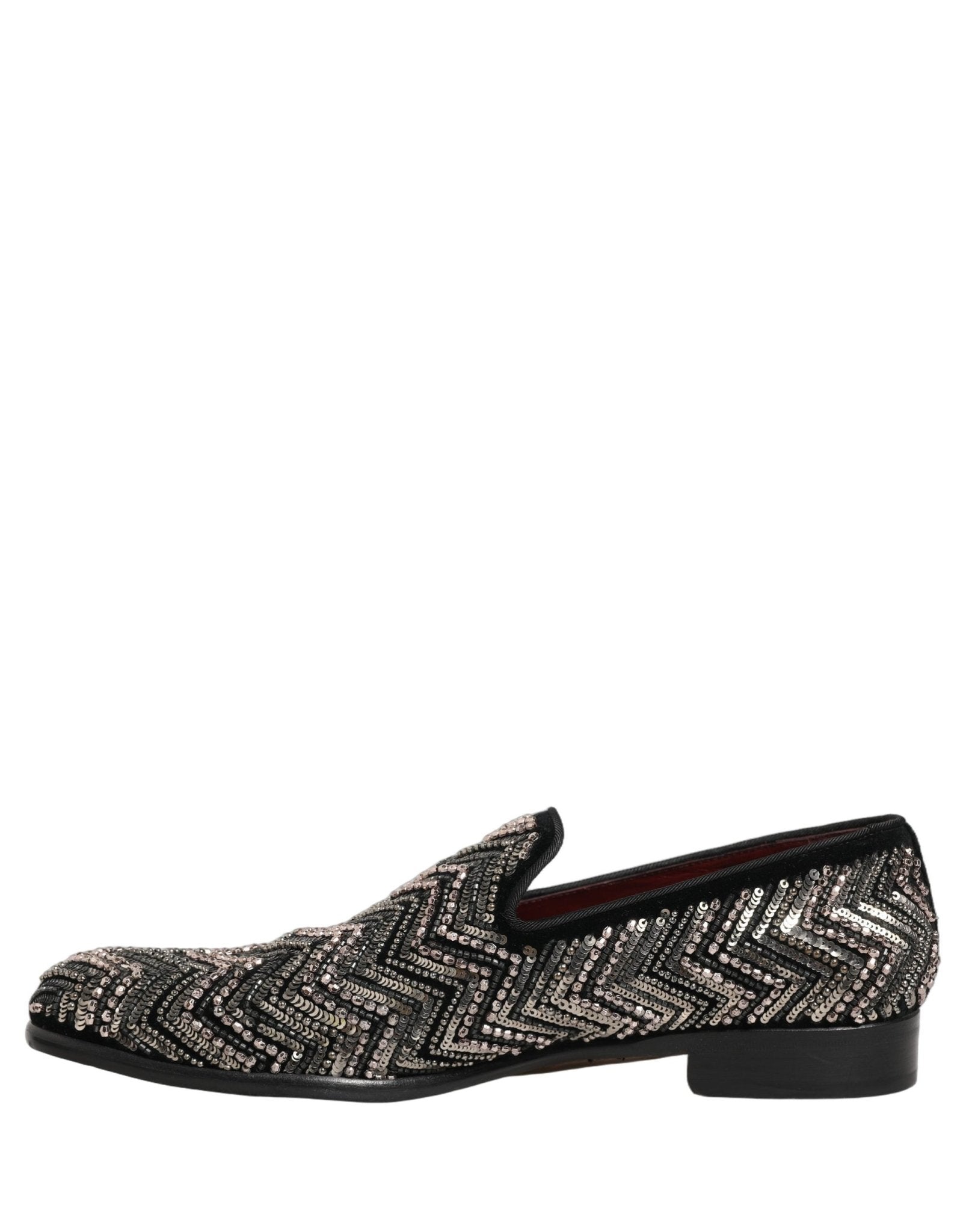 Dolce & Gabbana Black Velvet Floral Embellished Loafers Shoes - RIMODA