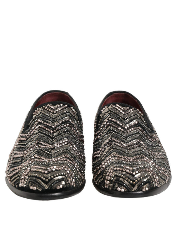 Dolce & Gabbana Black Velvet Floral Embellished Loafers Shoes - RIMODA