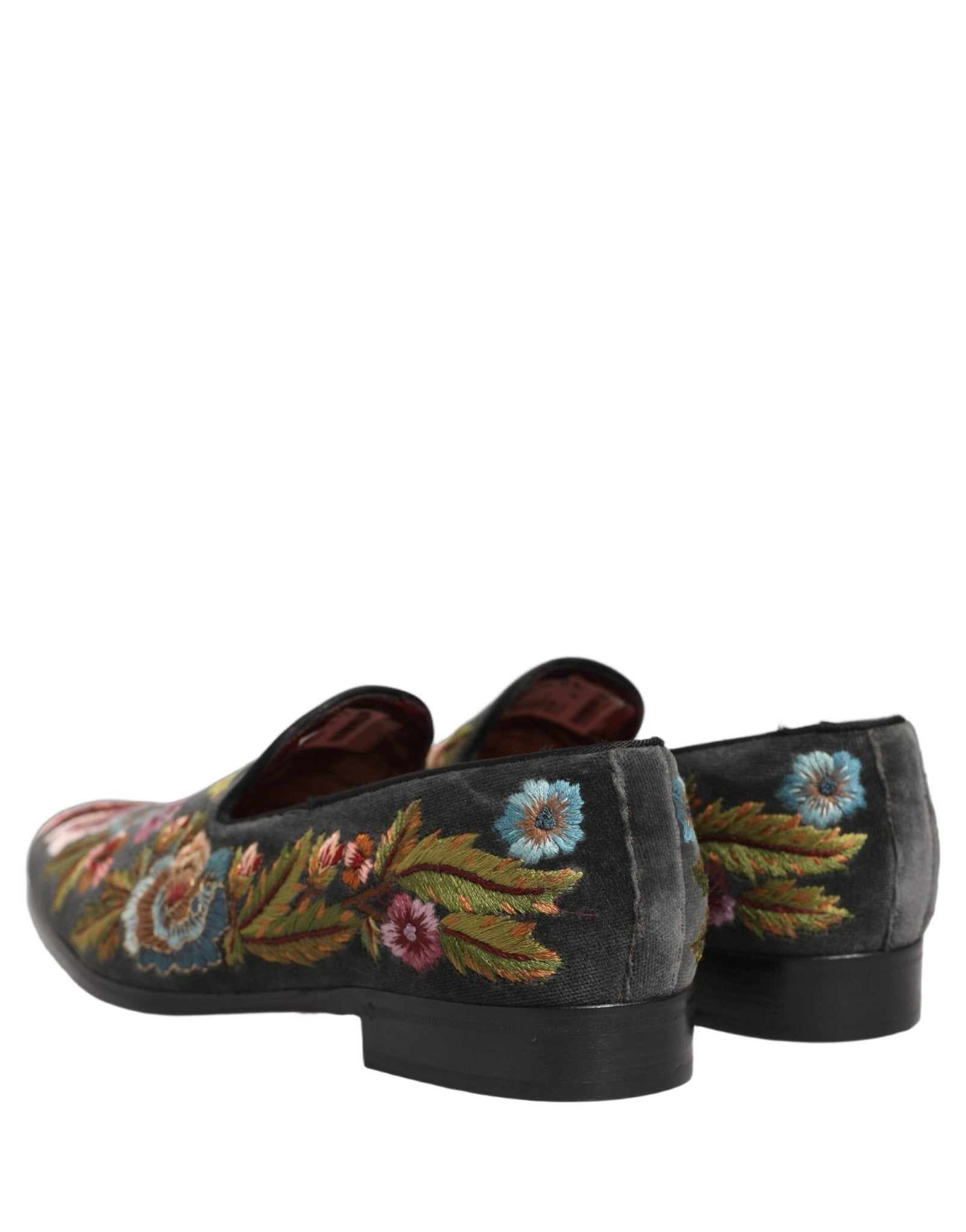 Dolce & Gabbana Black Velvet Floral Embroidery Loafers Shoes - RIMODA