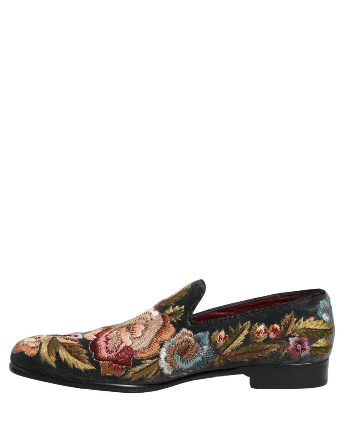 Dolce & Gabbana Black Velvet Floral Embroidery Loafers Shoes - RIMODA