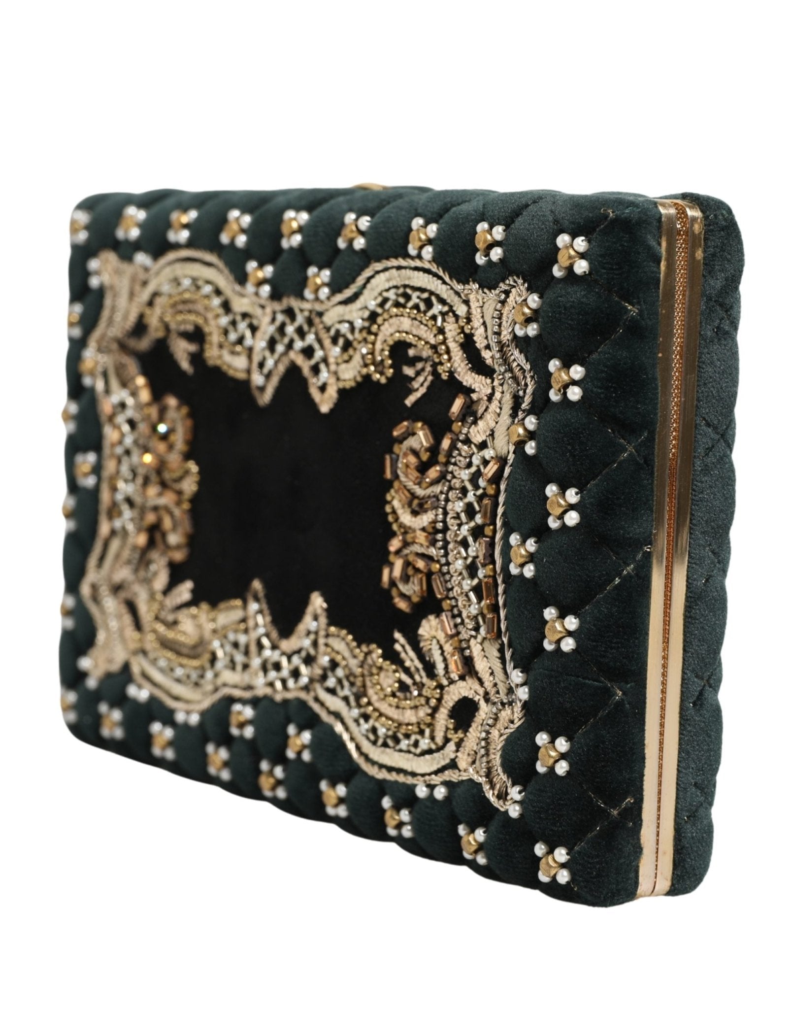 Dolce & Gabbana Black Velvet Gold Frame Clutch Evening Clutch Purse Bag - RIMODA