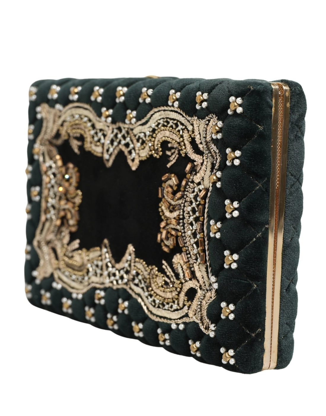 Dolce & Gabbana Black Velvet Gold Frame Clutch Evening Clutch Purse Bag - RIMODA
