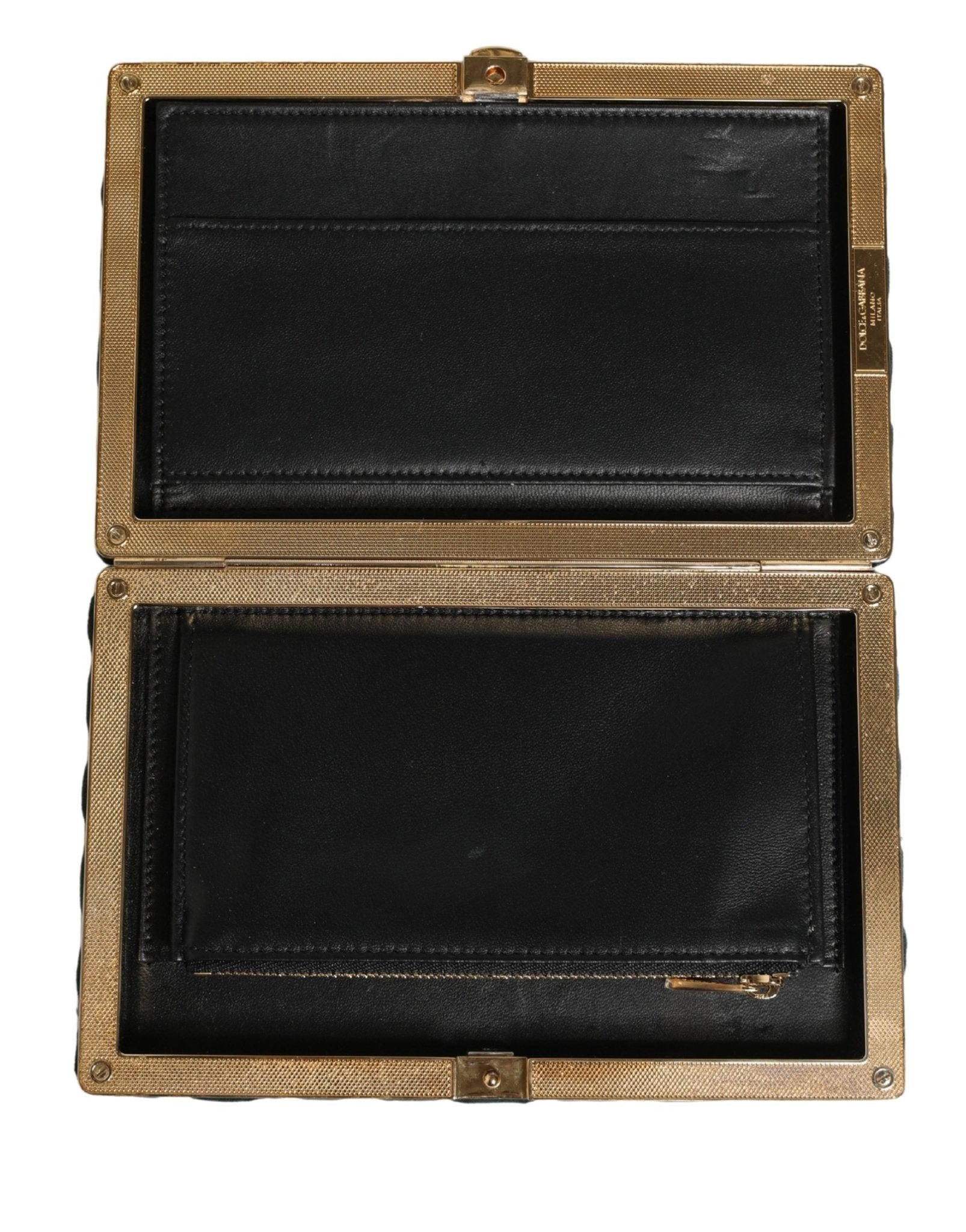 Dolce & Gabbana Black Velvet Gold Frame Clutch Evening Clutch Purse Bag - RIMODA