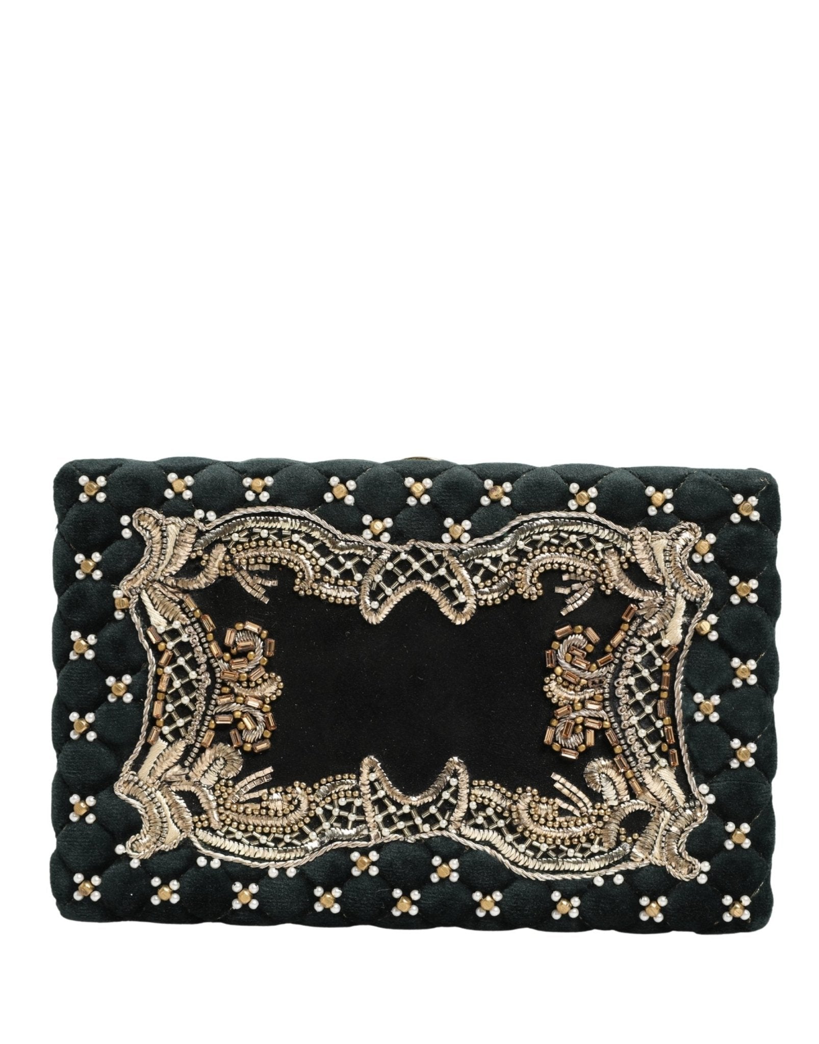 Dolce & Gabbana Black Velvet Gold Frame Clutch Evening Clutch Purse Bag - RIMODA