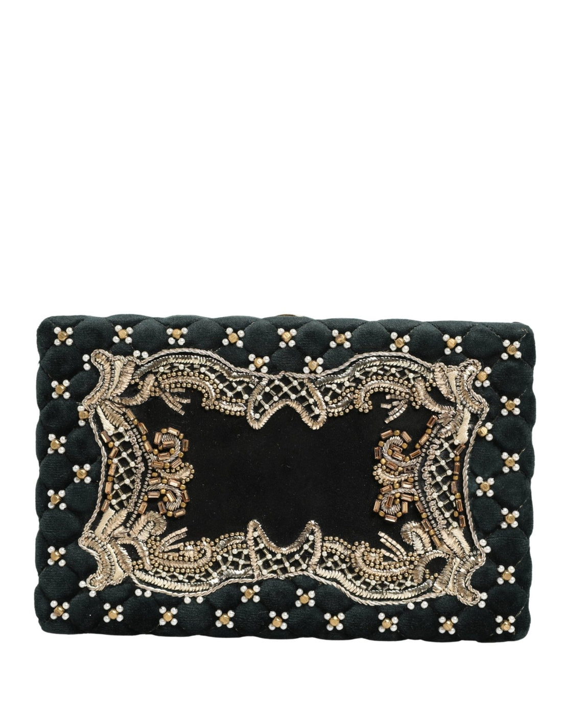 Dolce & Gabbana Black Velvet Gold Frame Clutch Evening Clutch Purse Bag - RIMODA