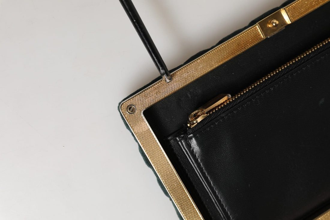 Dolce & Gabbana Black Velvet Gold Frame Clutch Evening Clutch Purse Bag - RIMODA