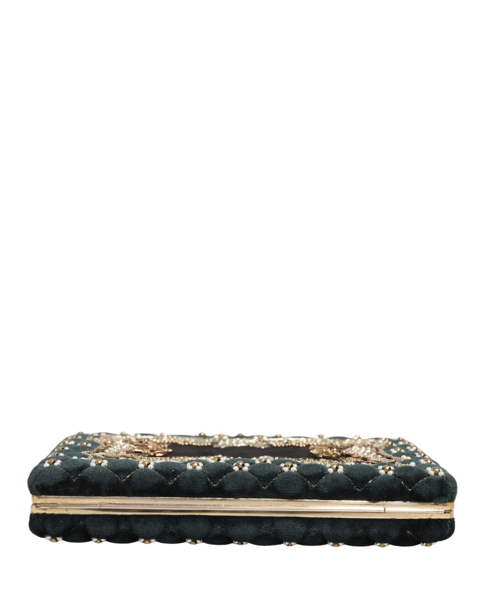 Dolce & Gabbana Black Velvet Gold Frame Clutch Evening Clutch Purse Bag - RIMODA