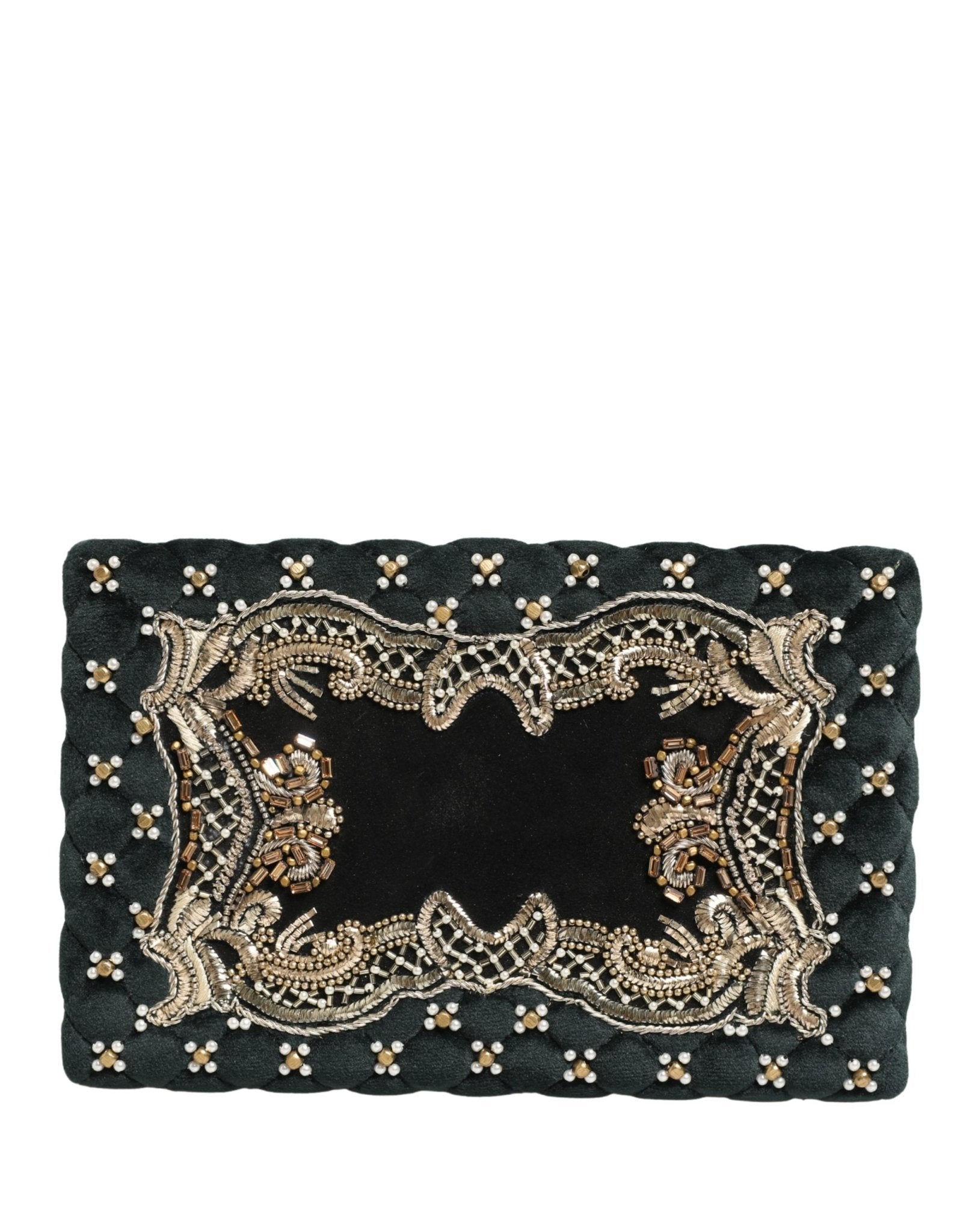 Dolce & Gabbana Black Velvet Gold Frame Clutch Evening Clutch Purse Bag - RIMODA