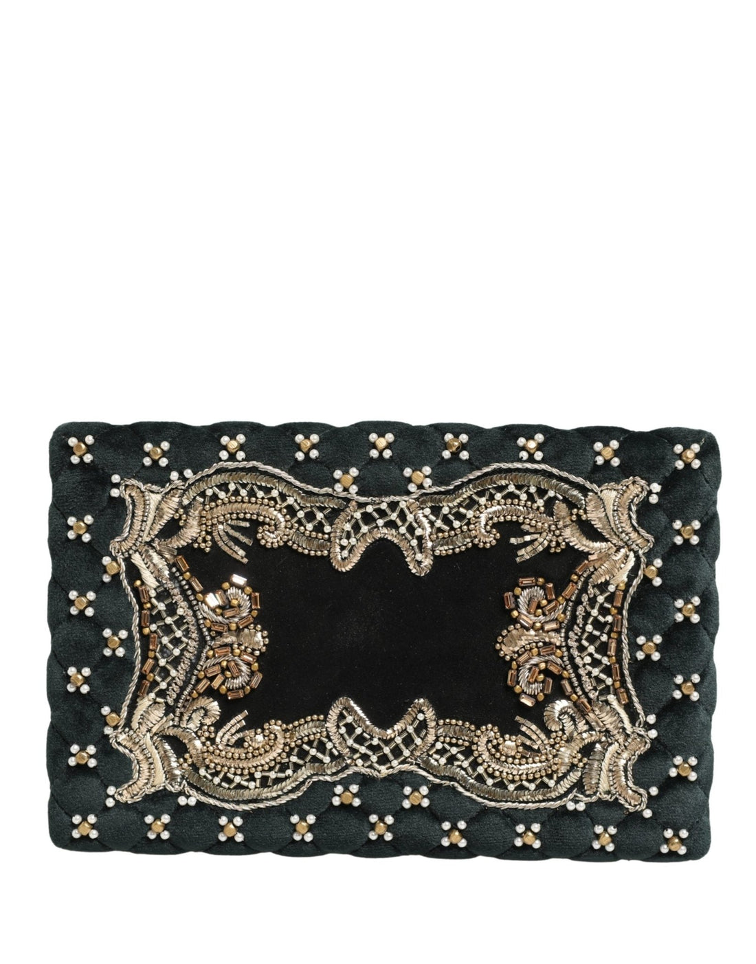 Dolce & Gabbana Black Velvet Gold Frame Clutch Evening Clutch Purse Bag - RIMODA