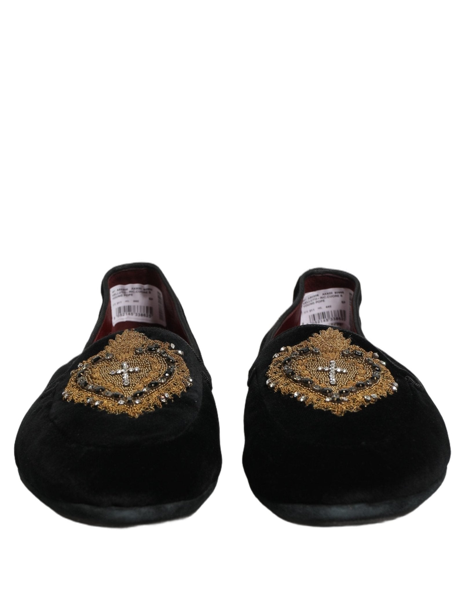 Dolce & Gabbana Black Velvet Sacred Heart Dress Loafers Shoes - RIMODA