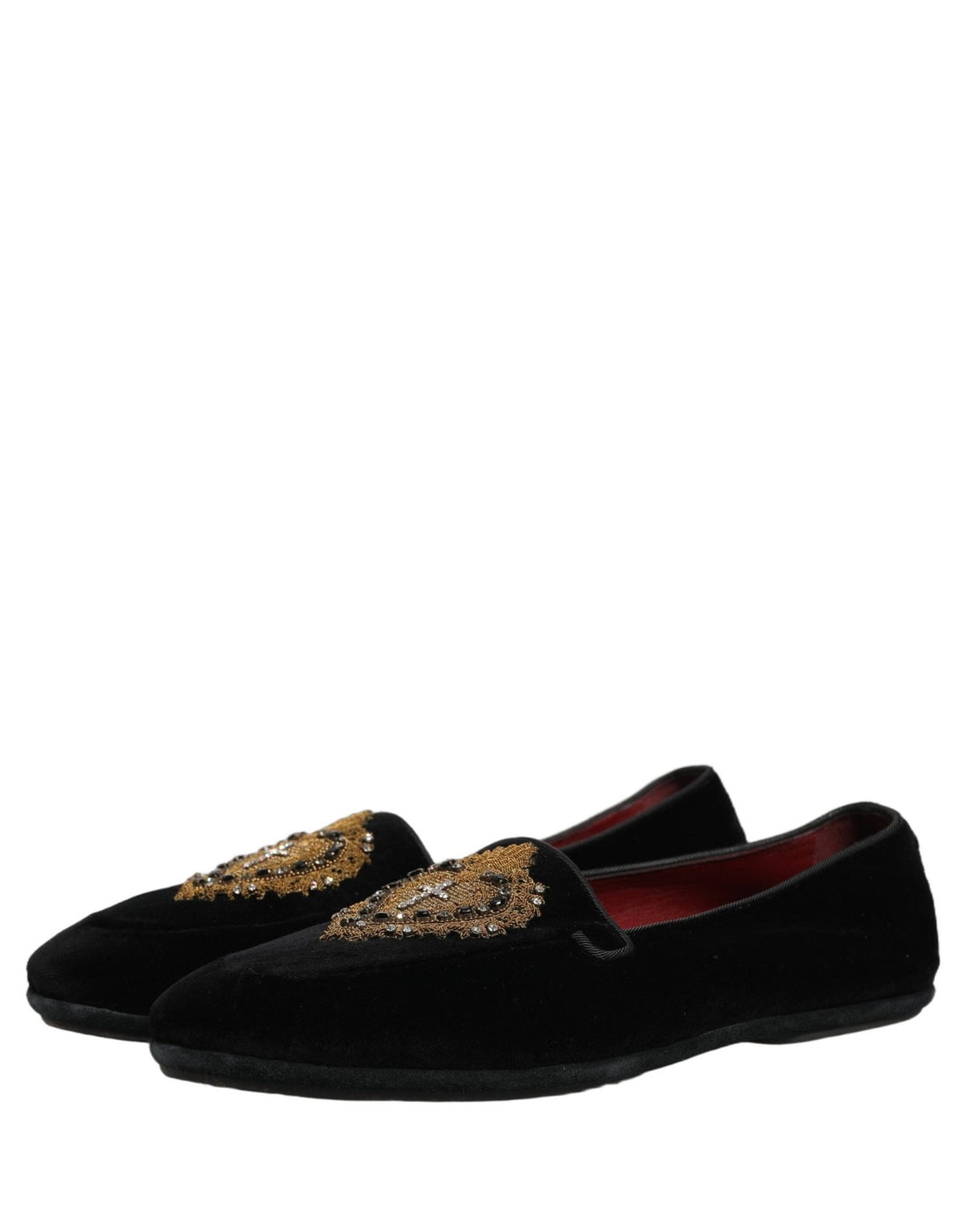 Dolce & Gabbana Black Velvet Sacred Heart Dress Loafers Shoes - RIMODA