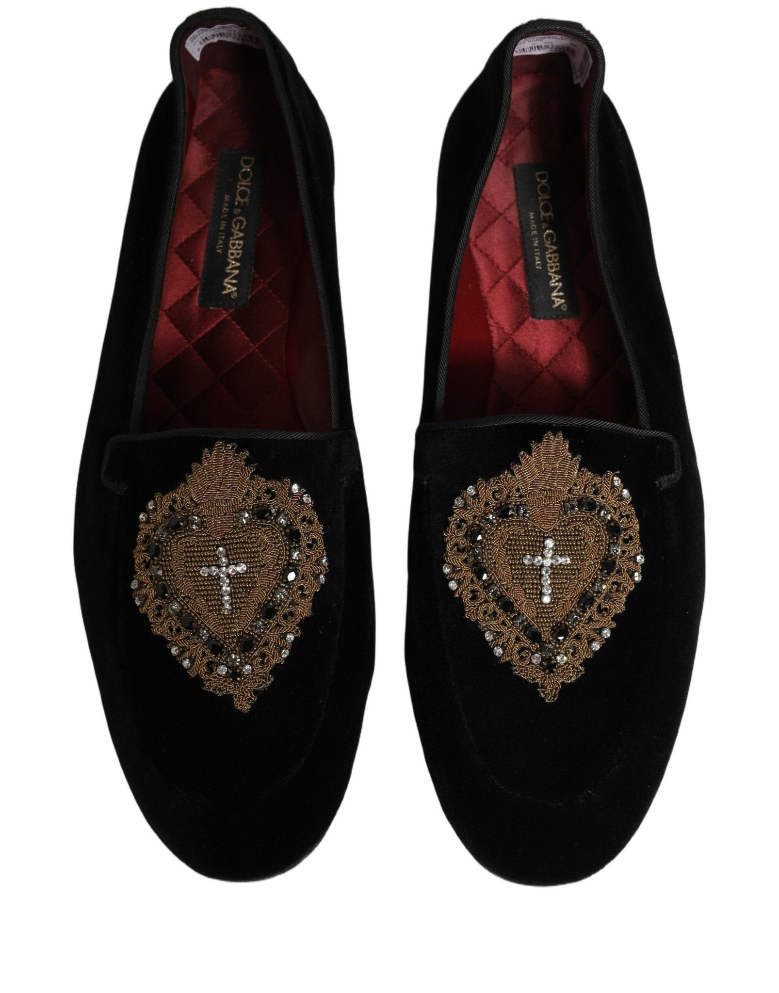 Dolce & Gabbana Black Velvet Sacred Heart Dress Loafers Shoes - RIMODA