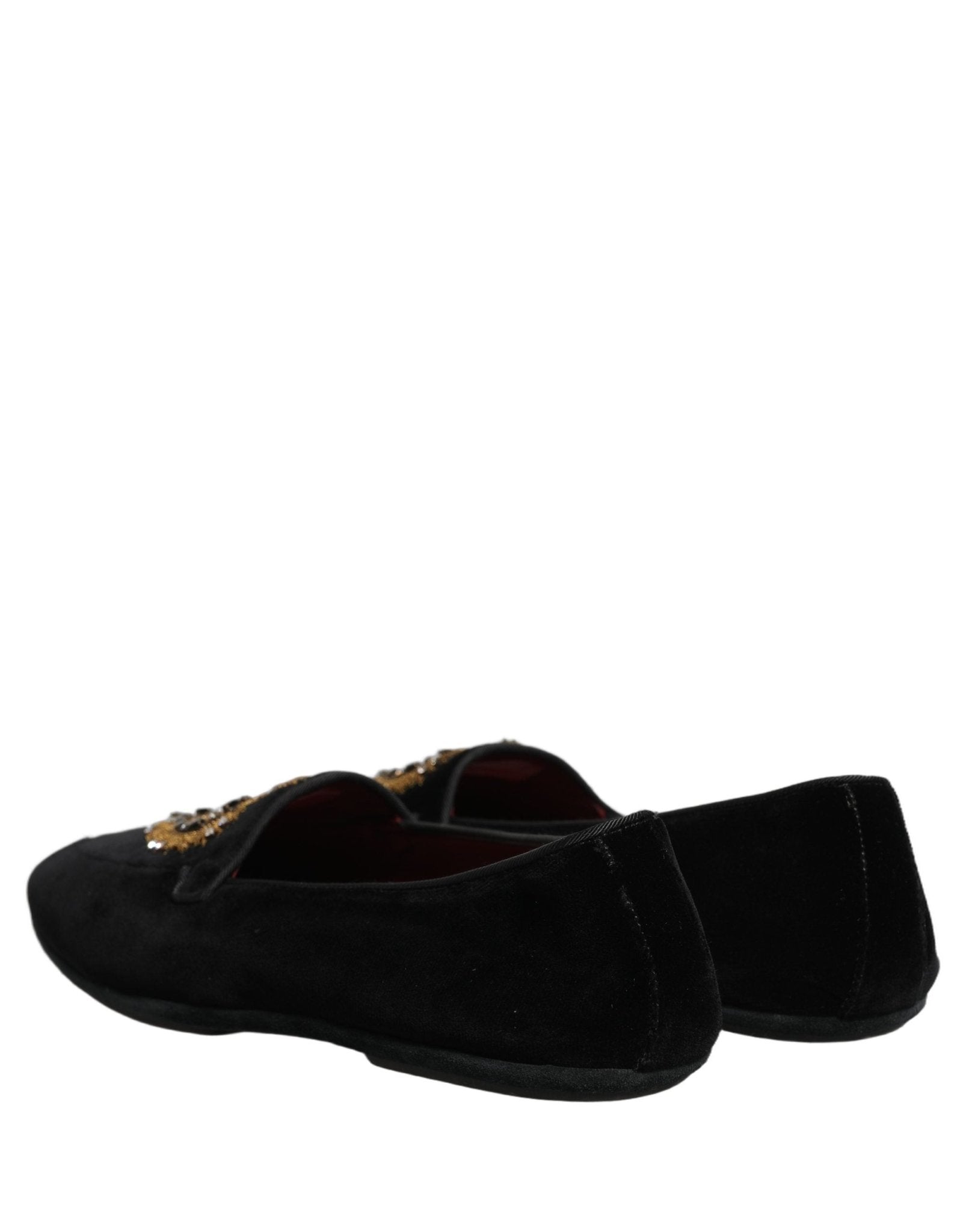 Dolce & Gabbana Black Velvet Sacred Heart Dress Loafers Shoes - RIMODA
