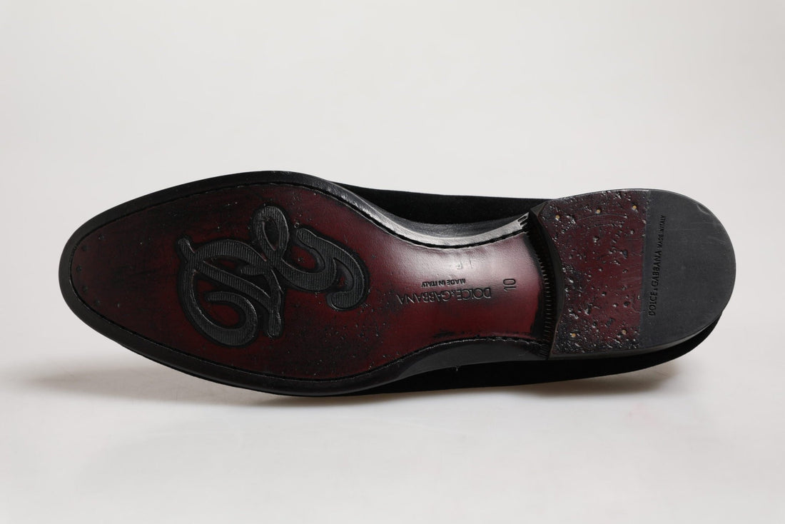 Dolce & Gabbana Black Velvet Slip On Loafers Formal Men Shoes - RIMODA