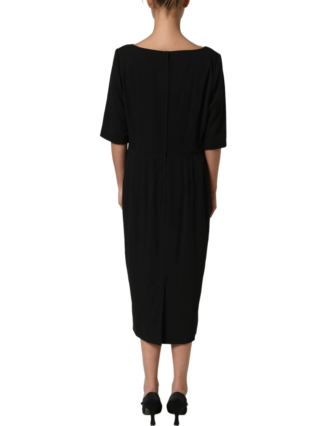 Dolce & Gabbana Black Viscose Cropped Sleeves Midi Dress - RIMODA