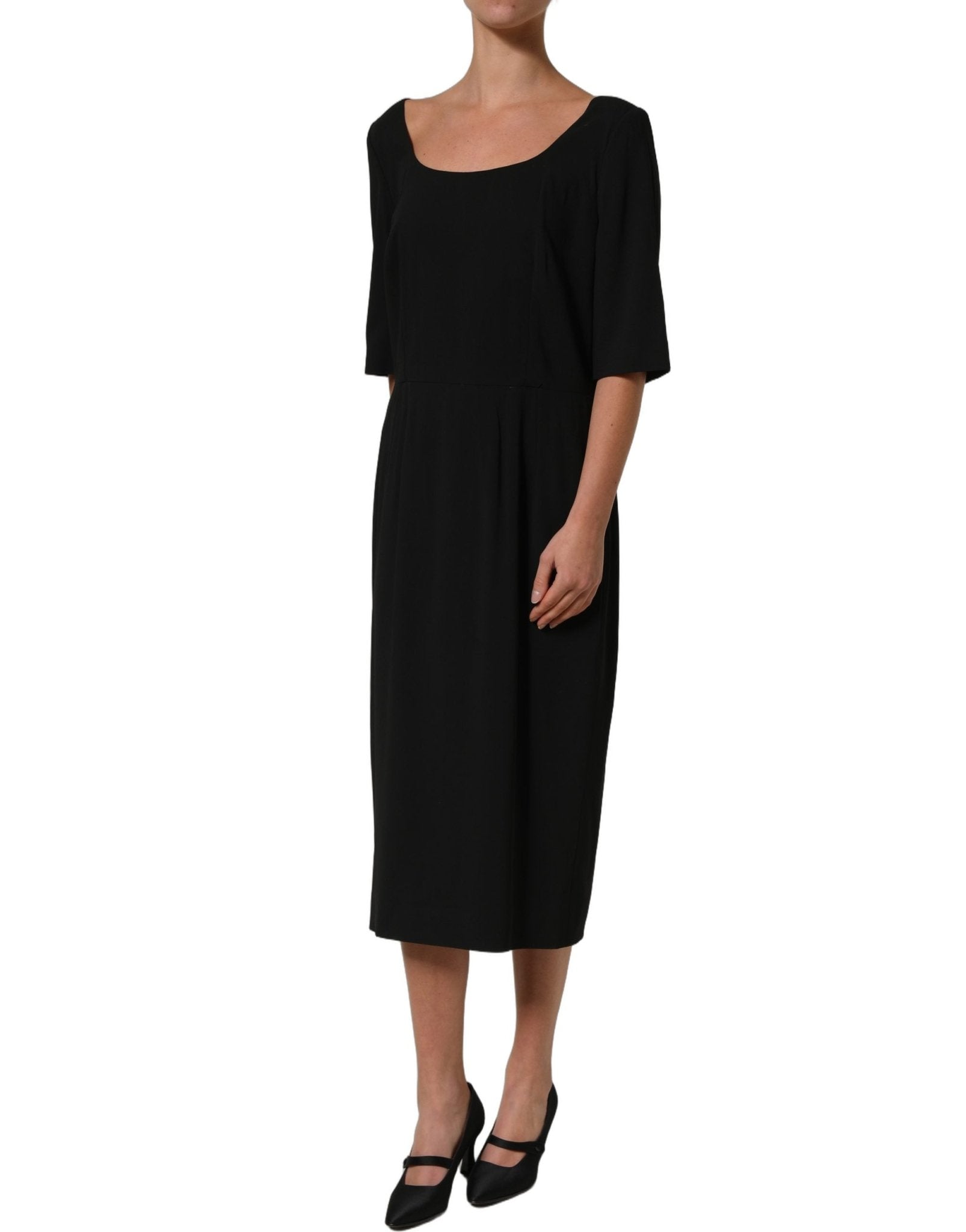 Dolce & Gabbana Black Viscose Cropped Sleeves Midi Dress - RIMODA