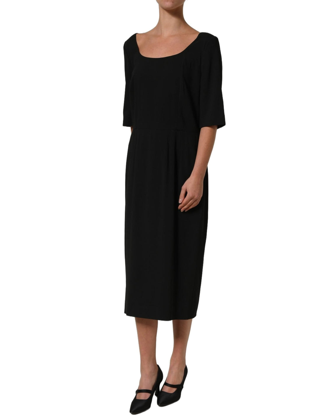 Dolce & Gabbana Black Viscose Cropped Sleeves Midi Dress - RIMODA