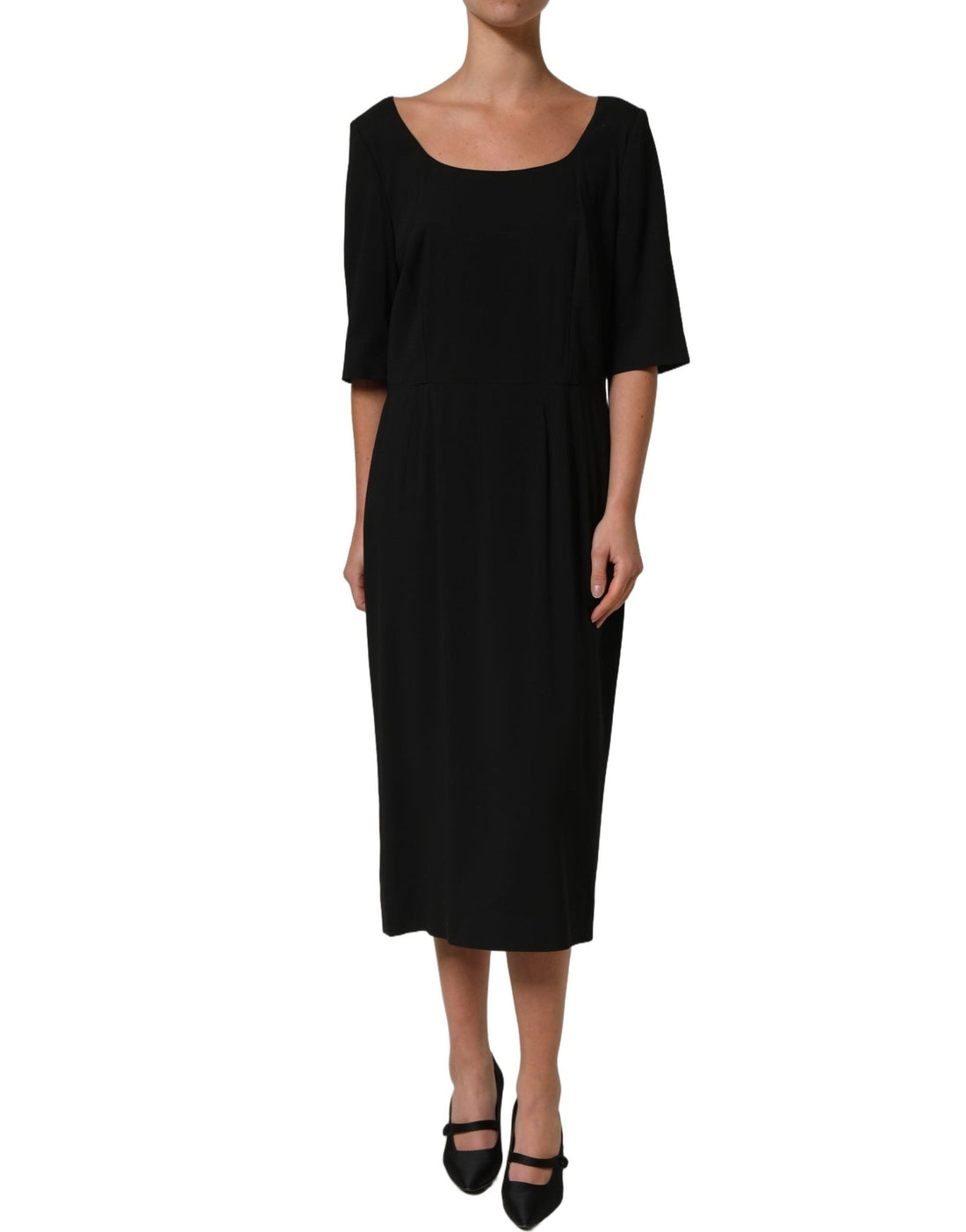 Dolce & Gabbana Black Viscose Cropped Sleeves Midi Dress - RIMODA