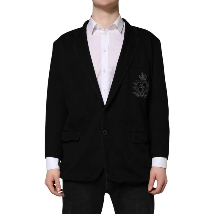 Dolce & Gabbana Black Viscose DG Crown Blazer Coat Jacket - RIMODA