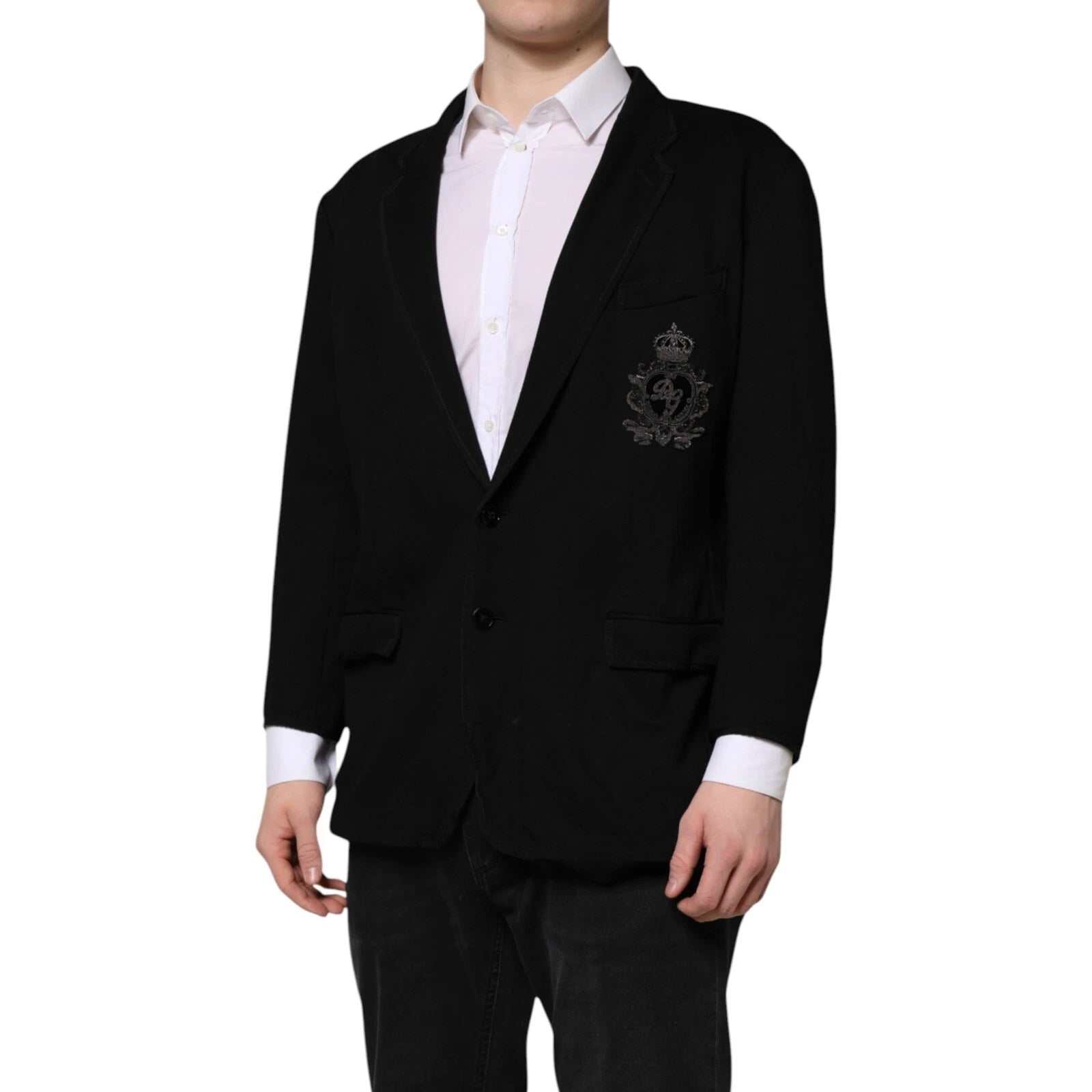 Dolce & Gabbana Black Viscose DG Crown Blazer Coat Jacket - RIMODA