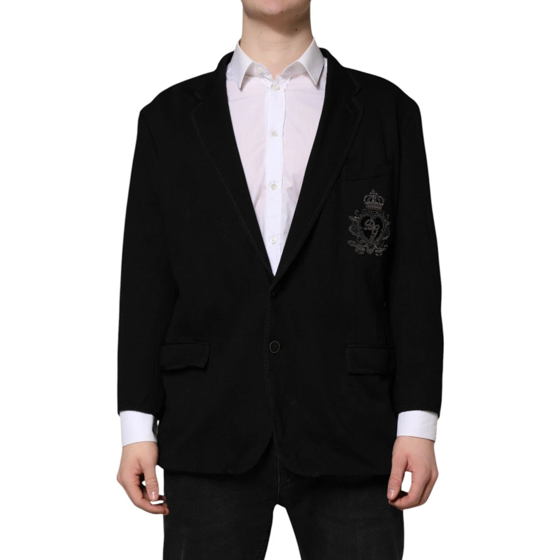 Dolce & Gabbana Black Viscose DG Crown Blazer Coat Jacket - RIMODA