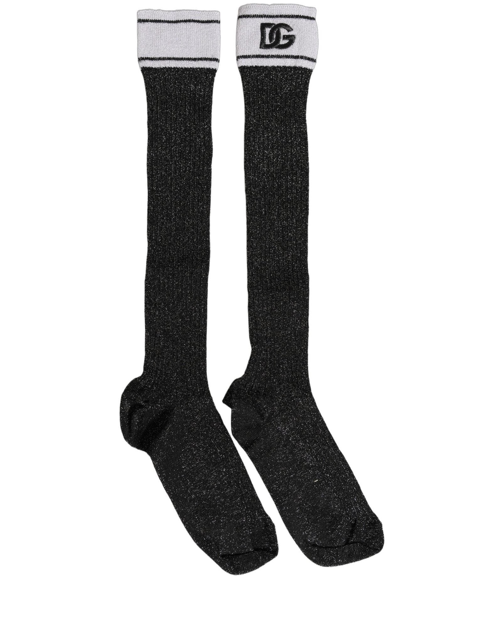 Dolce & Gabbana Black Viscose DG Logo Knee High Accessory Socks - RIMODA