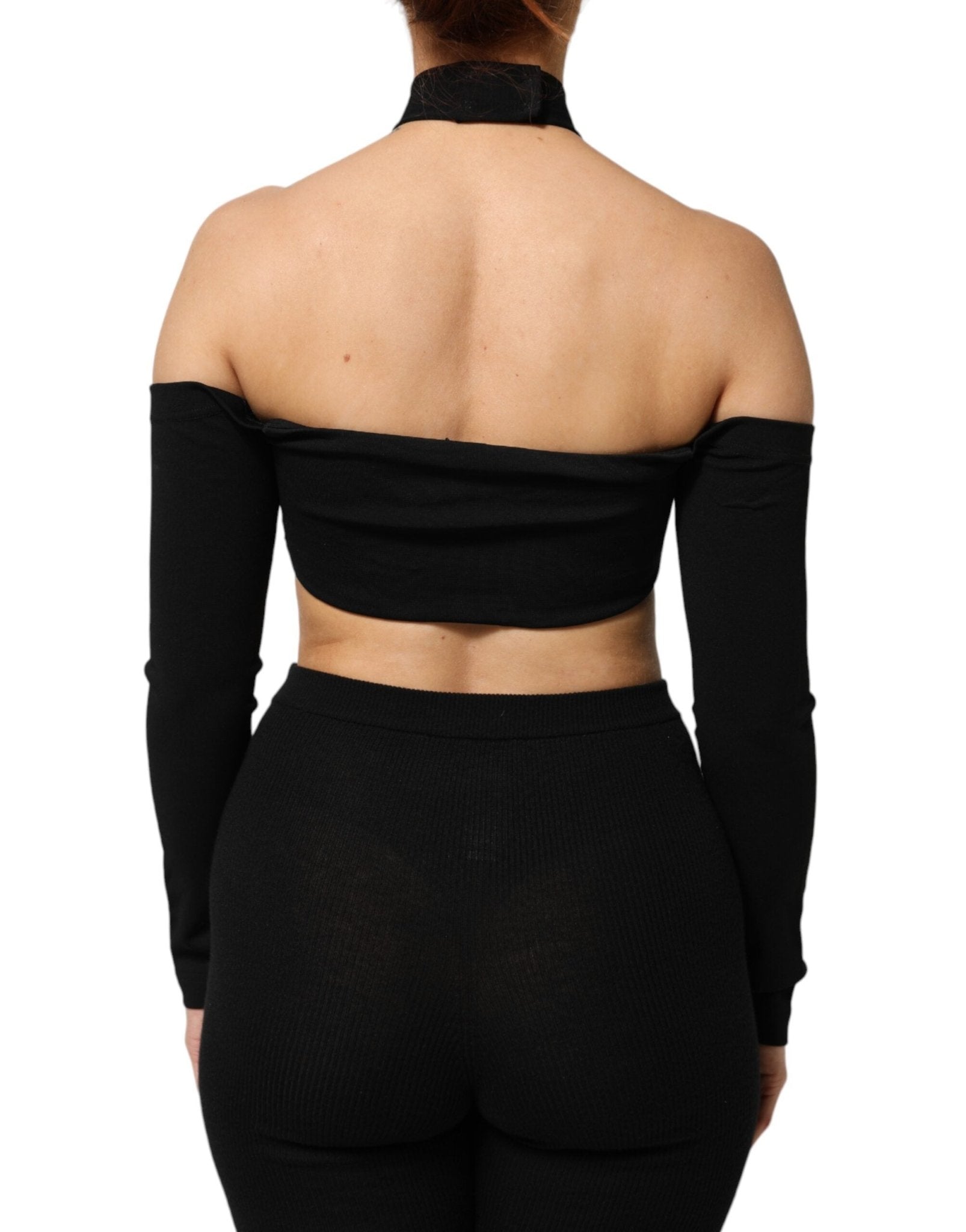 Dolce & Gabbana Black Viscose Halter Off Shoulder Cropped Top - RIMODA