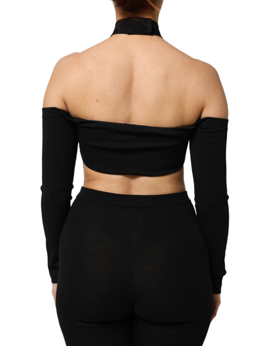 Dolce & Gabbana Black Viscose Halter Off Shoulder Cropped Top - RIMODA