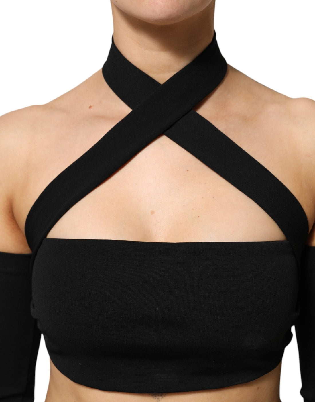 Dolce & Gabbana Black Viscose Halter Off Shoulder Cropped Top - RIMODA