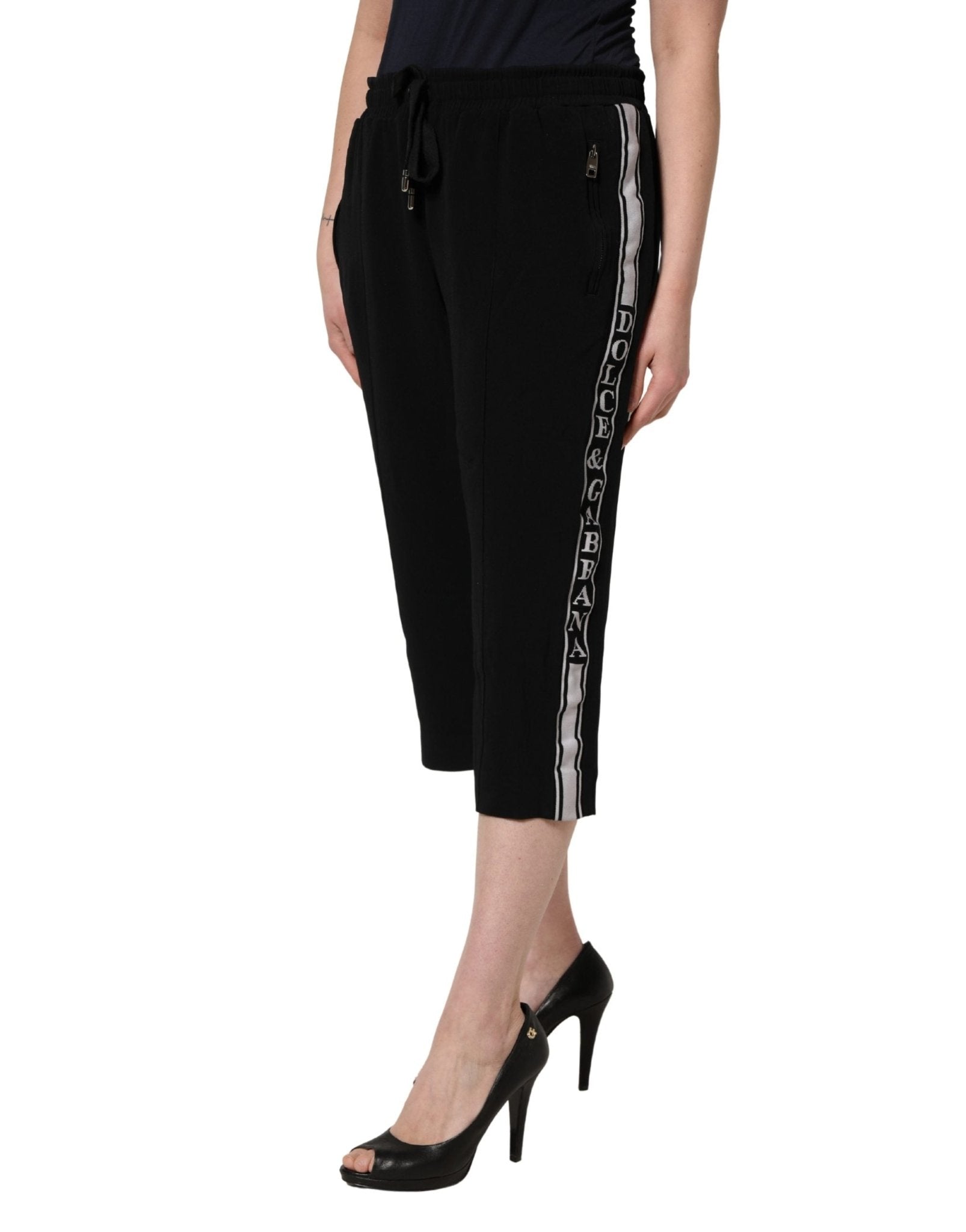 Dolce & Gabbana Black Viscose Mid Waist Cropped Women Pants - RIMODA
