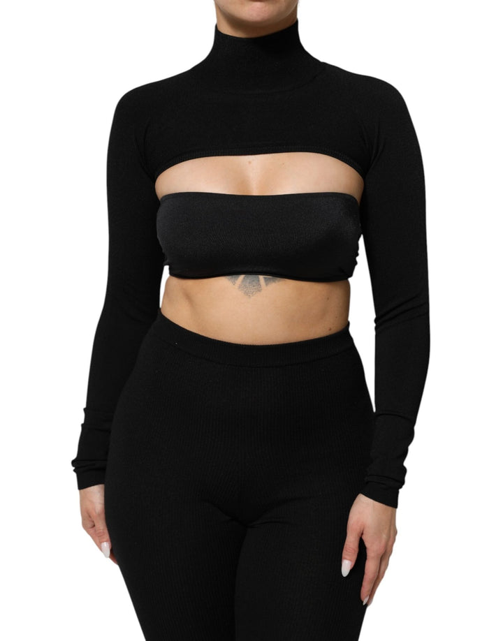 Dolce & Gabbana Black Viscose Turtle Neck Crop Pullover Top - RIMODA
