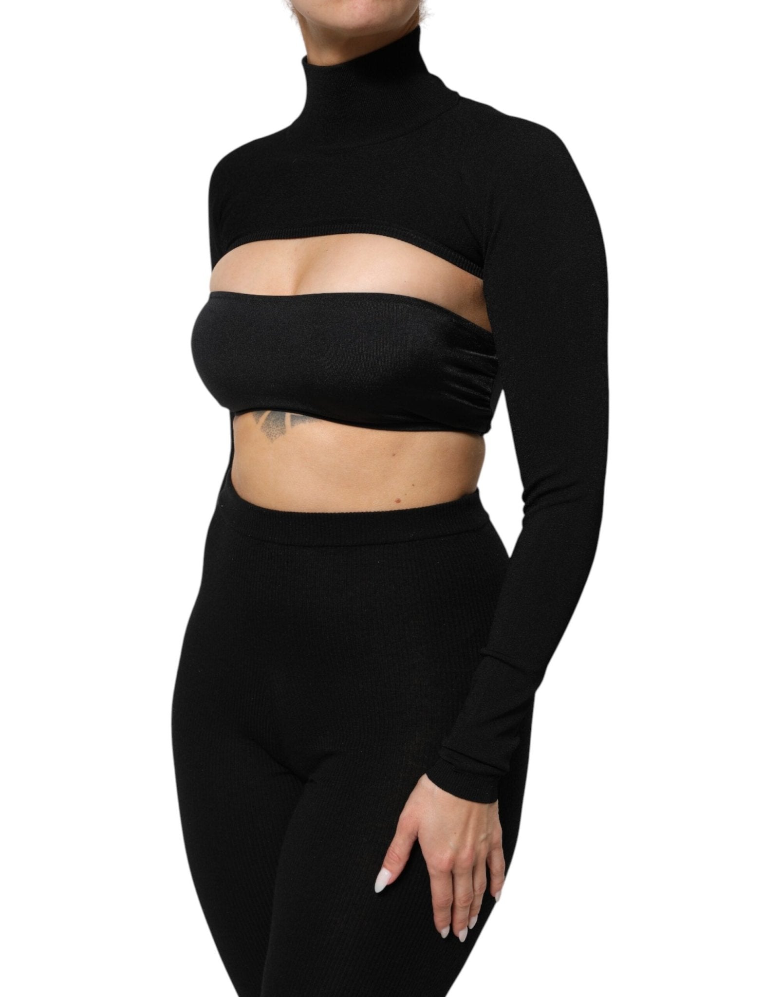 Dolce & Gabbana Black Viscose Turtle Neck Crop Pullover Top - RIMODA