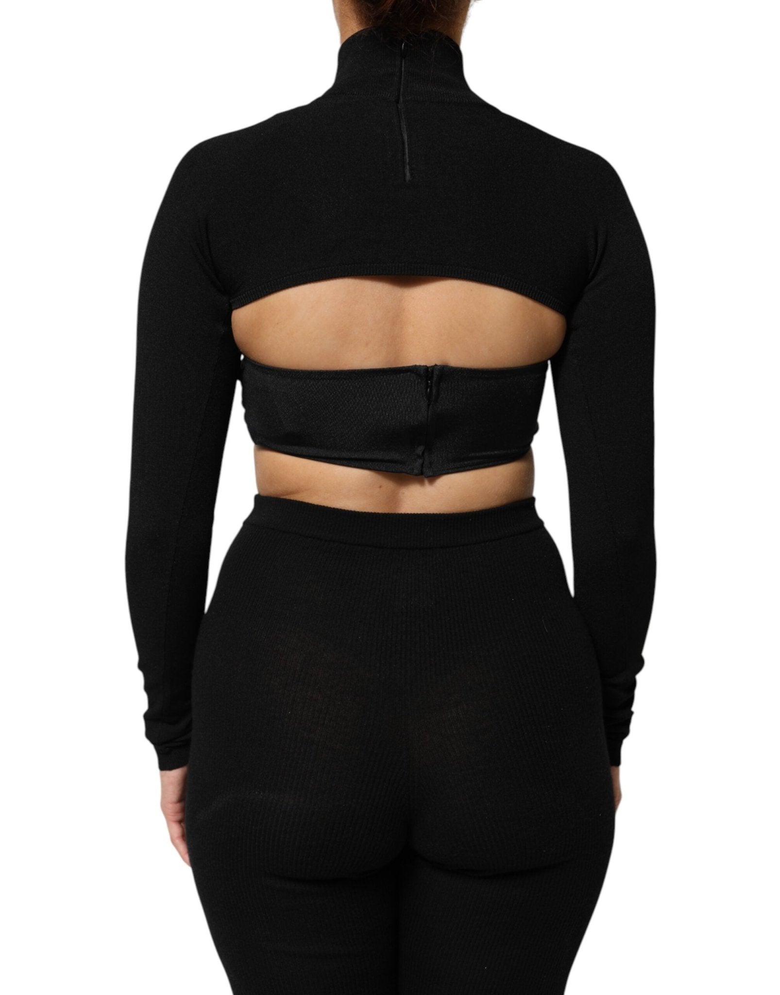 Dolce & Gabbana Black Viscose Turtle Neck Crop Pullover Top - RIMODA