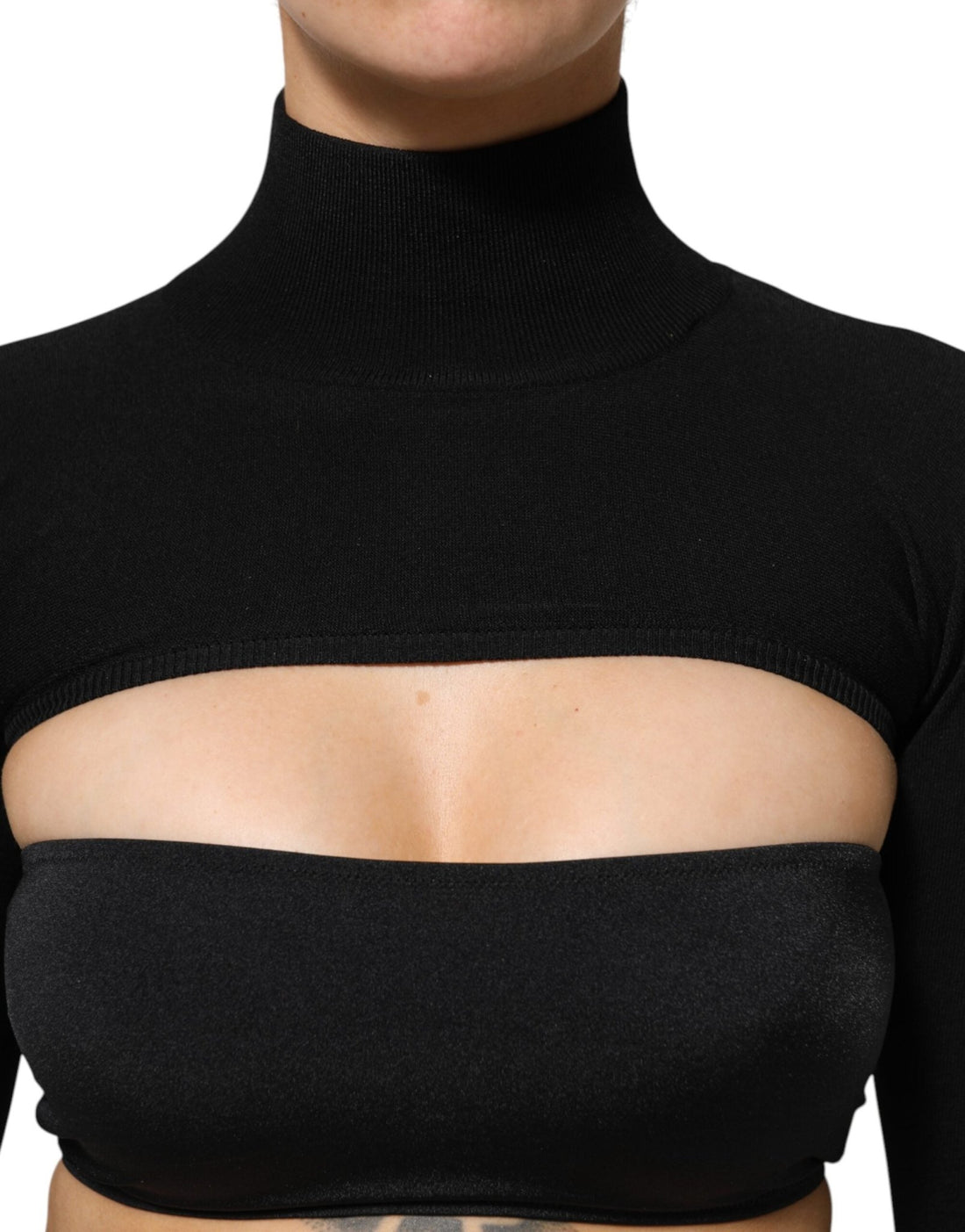 Dolce & Gabbana Black Viscose Turtle Neck Crop Pullover Top - RIMODA
