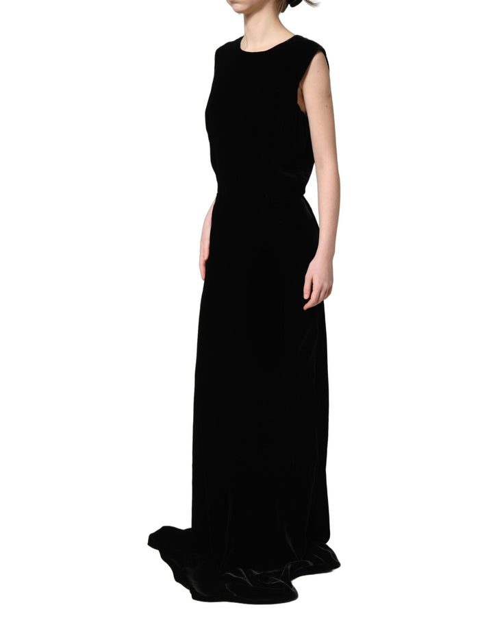Dolce & Gabbana Black Viscose Velvet Floor Length Gown Dress - RIMODA