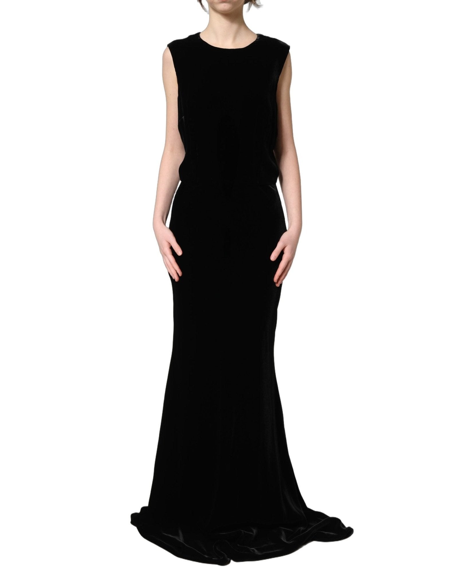 Dolce & Gabbana Black Viscose Velvet Floor Length Gown Dress - RIMODA