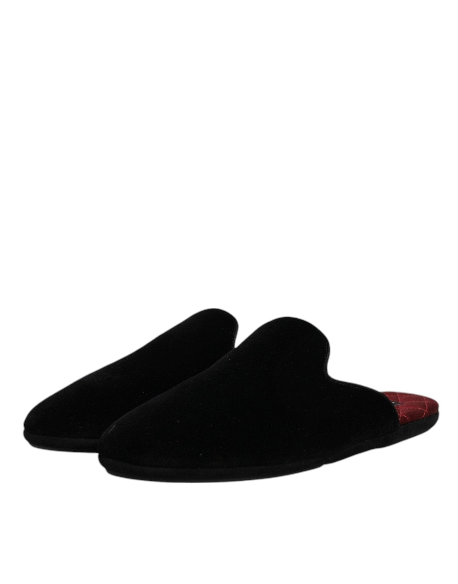 Dolce & Gabbana Black Viscose Velvet Slides Flat Slipper Shoes - RIMODA