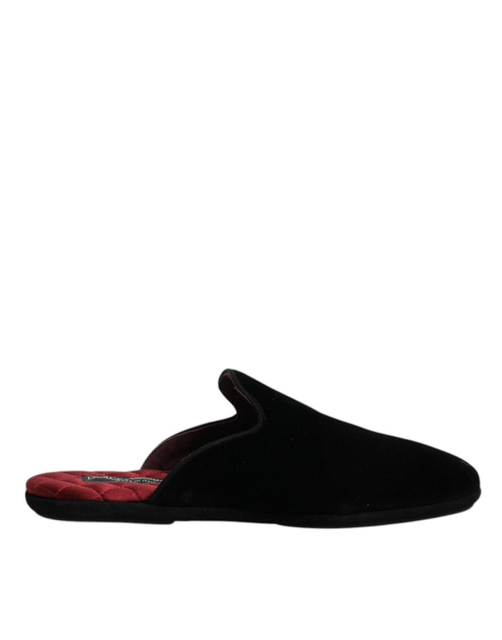 Dolce & Gabbana Black Viscose Velvet Slides Flat Slipper Shoes - RIMODA